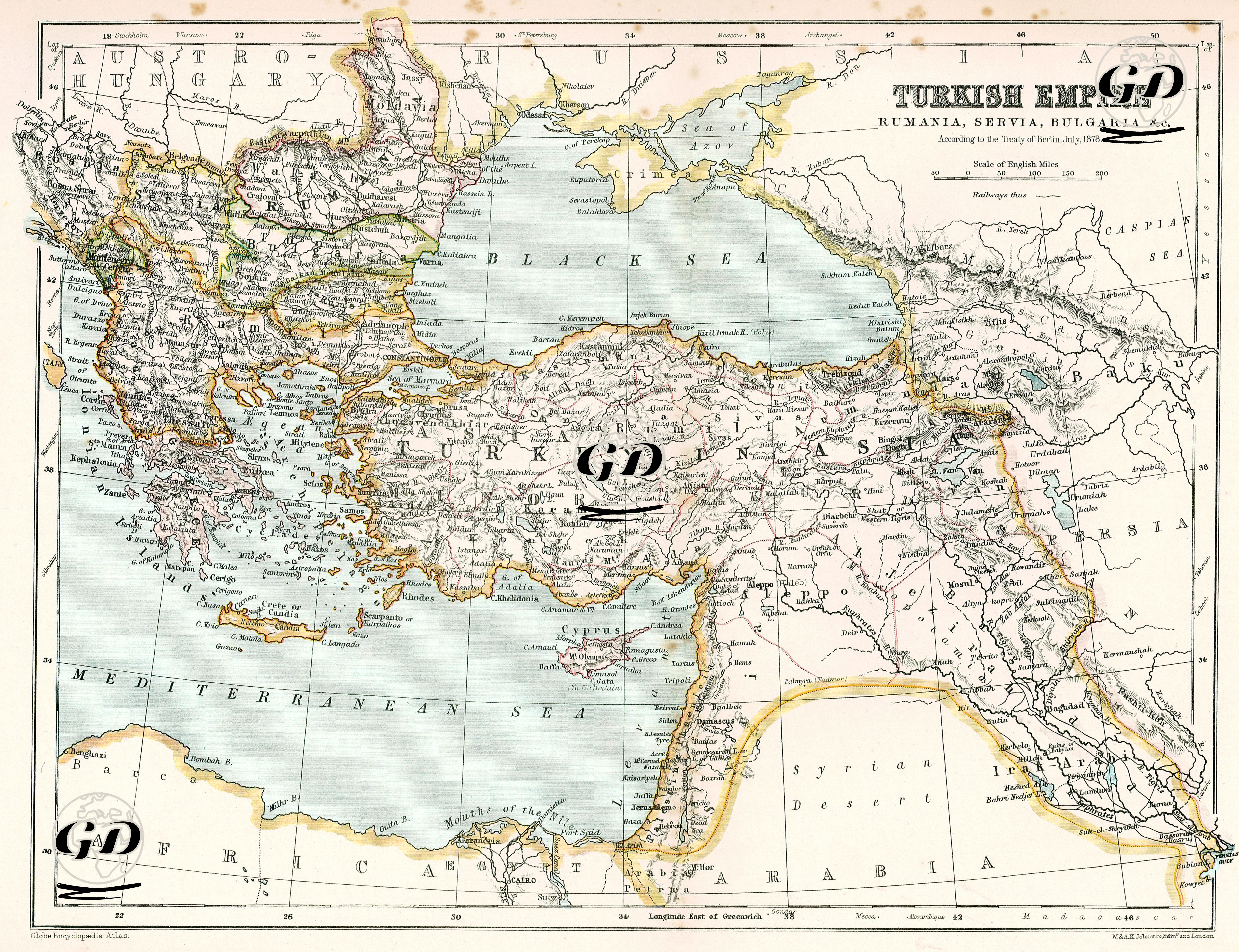 Turkish Empire-Rumania, Servia, Bulgaria &c. According To Treaty Of Berlin, July 1878 -  - 1880's