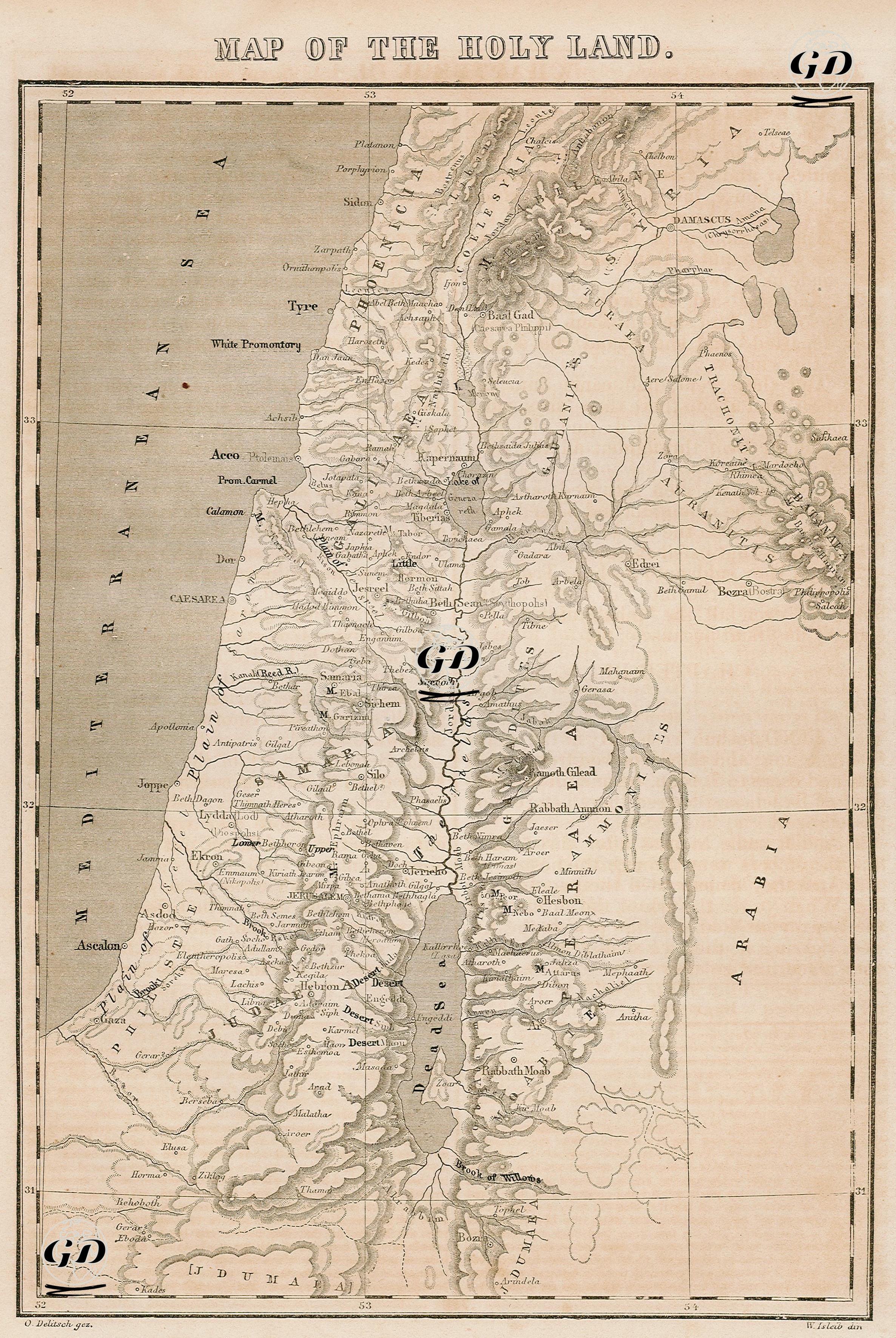 Map Of The Holy Land - Otto Delitsch (1821-1882) - 1860's