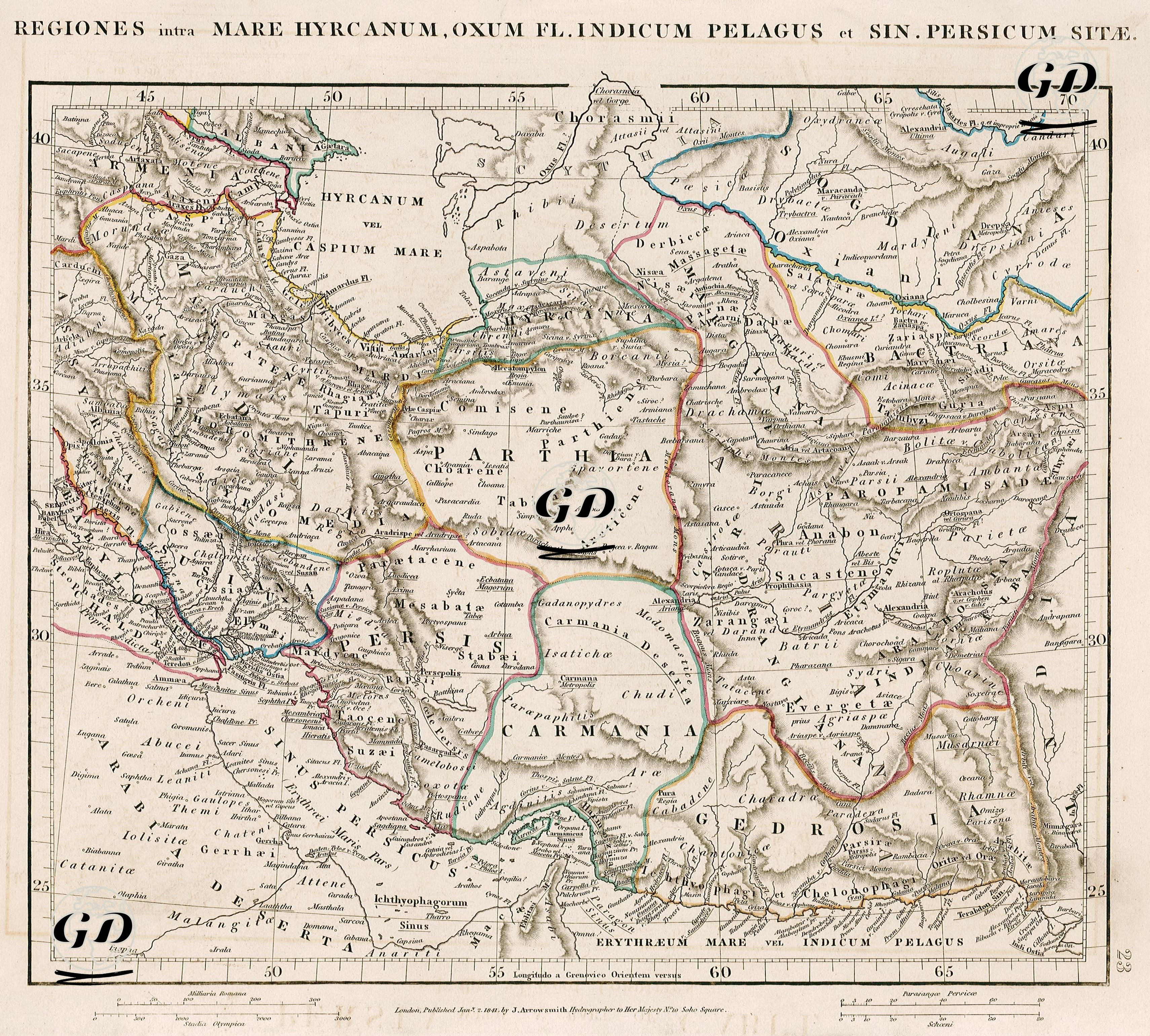 Regiones Intra Mare Hyrcanum, Oxum Fl İndicum Pelagus Et Sin Persicum Sitae (Map of the Region Between the Caspian Sea, the Amulet River, the 
Indian Ocean and the Persian Gulf) - John Arrowsmith (1790-1873) - 1841