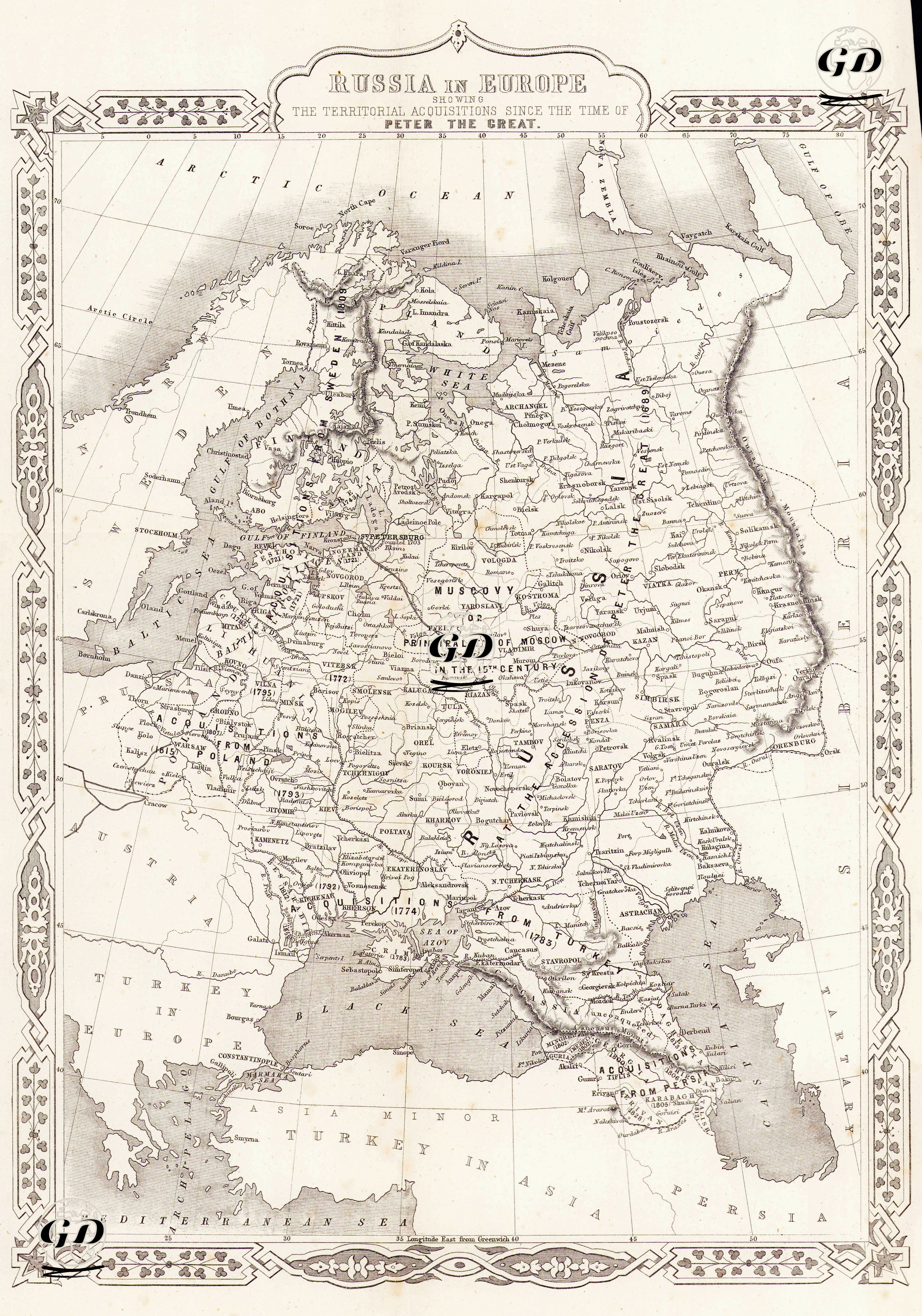 Russia İn Europa, Showing The Territorial Acouisitions Since The Time Of Peter The Great - John Rapkin(1815-1876)-Henry Warren (1794-1879) - 1855