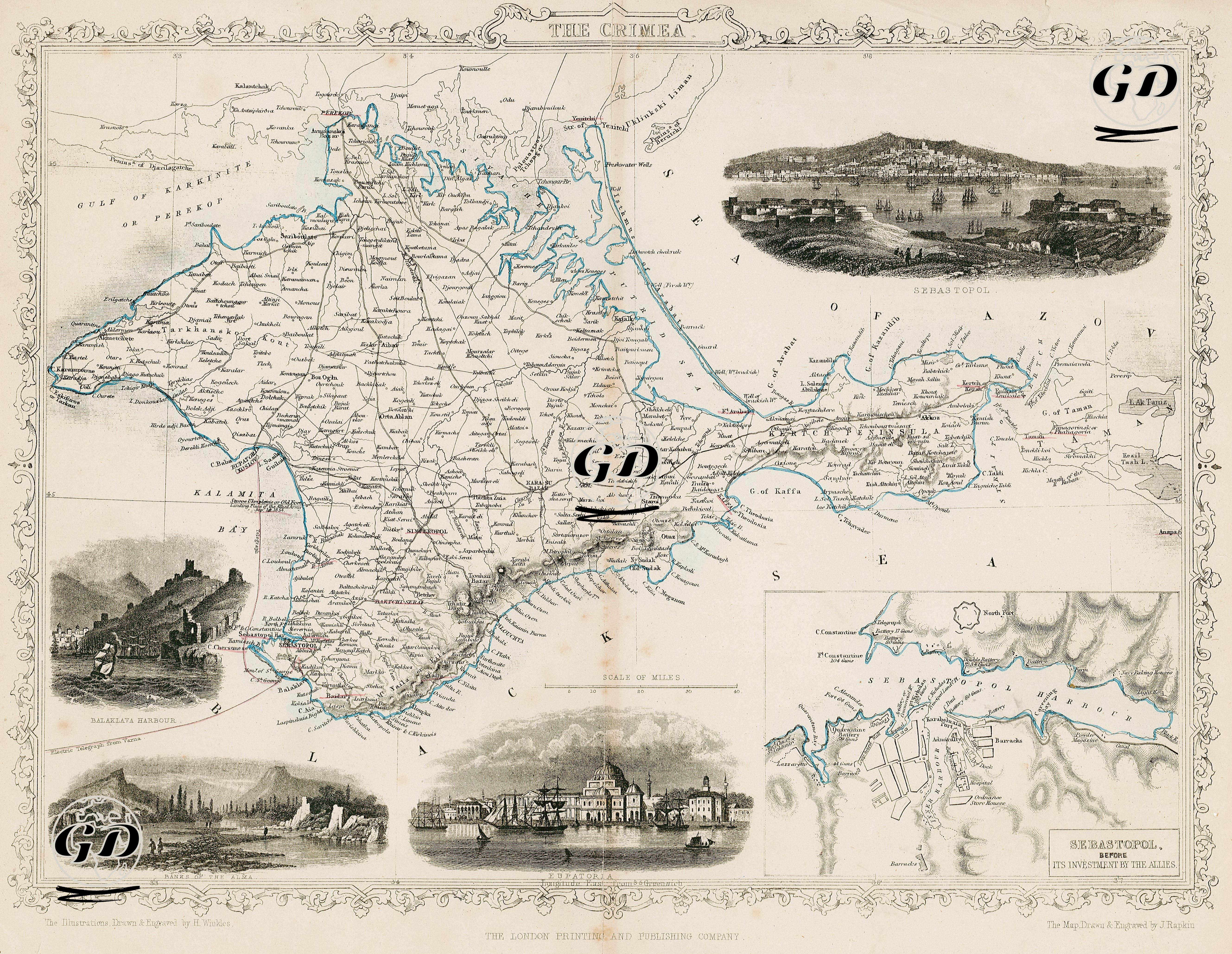 The Crimea - Sebastopol Before Its Investment By The Allies - Sebastopol - Balaclava Harbour - Banks Of The Alma - Eupatoria - John Rapkin(1815-1876)-Henry Winkles(1801-1860) - 1855