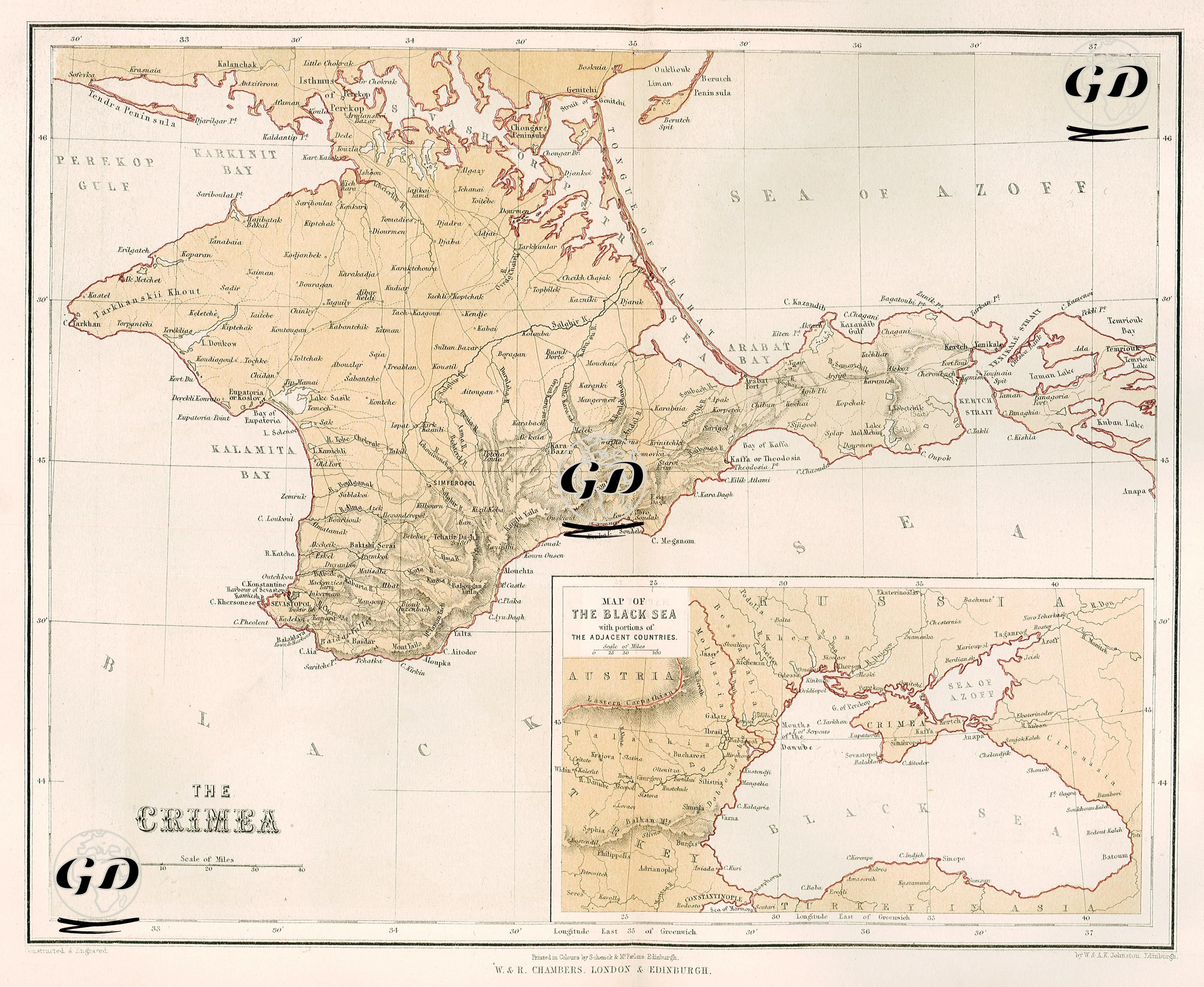 The Crimea-Map Of The Black Sea With Portions Of The Adjacent Countries -  - 1856