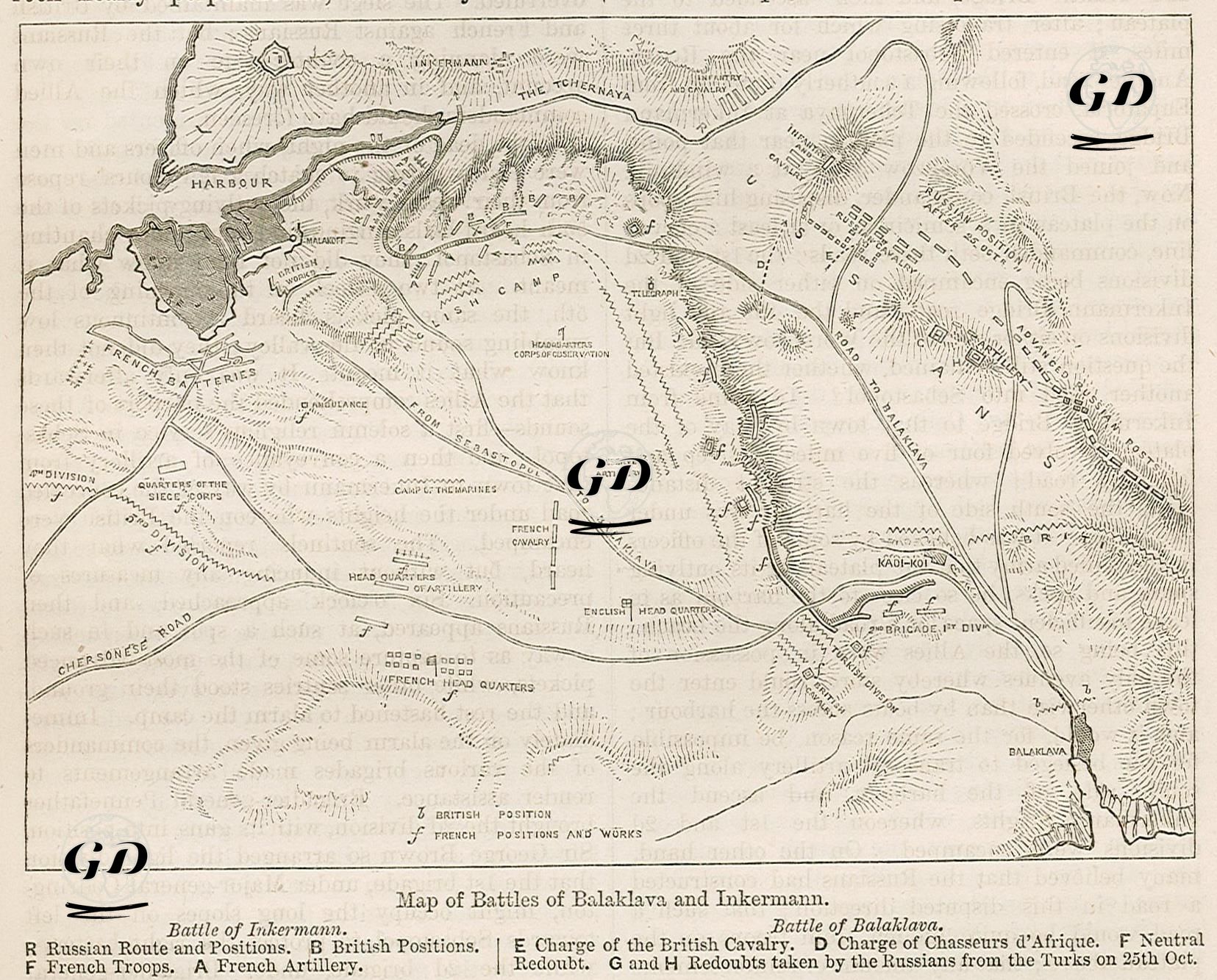 Map Of Battles Of Balaklava And inkermann -  - 1856