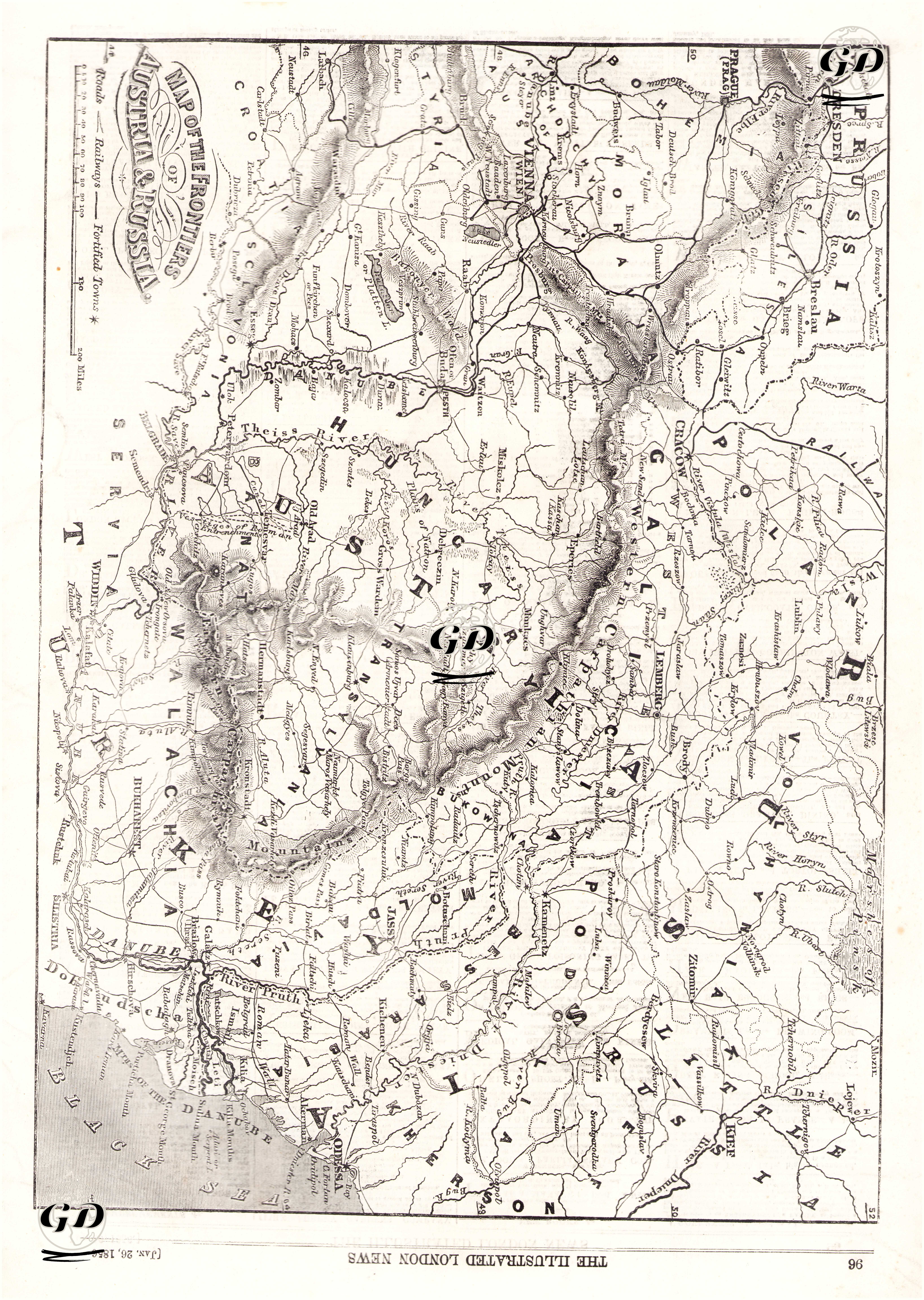 Map Of The Frontiers Of Austria & Russia -  - 1856