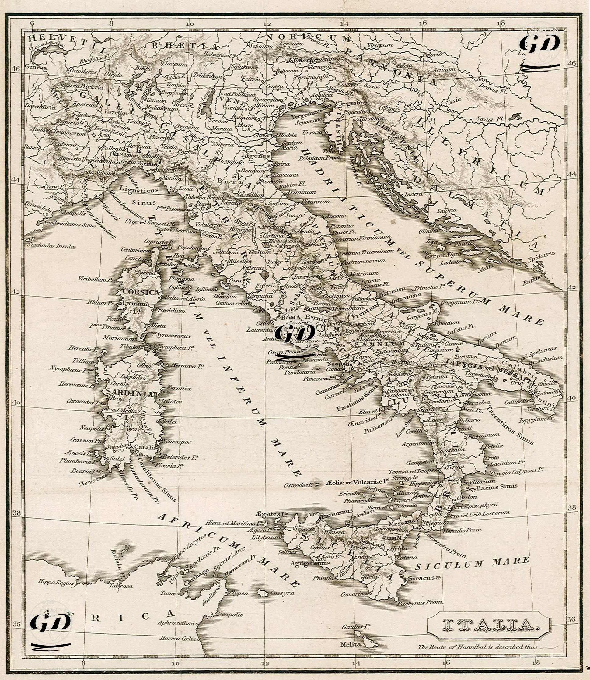 Italia, The Route Of Hannibal  Is Described Thus -  - 1830's