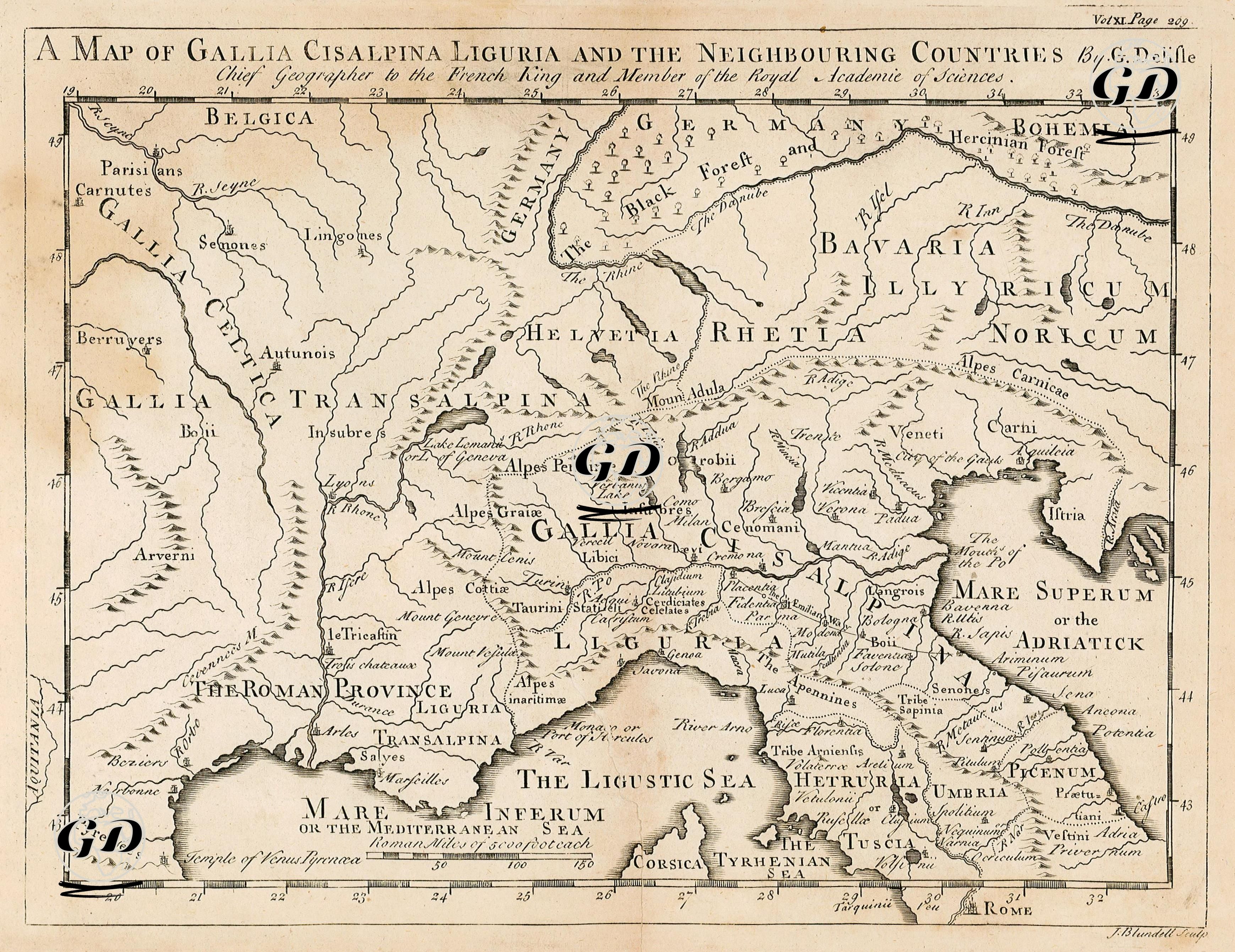A Map Of Gallia Cisalpina Liguria And The Neighbouring Countries - Guillaume Delisle (1675-1726) - 1747