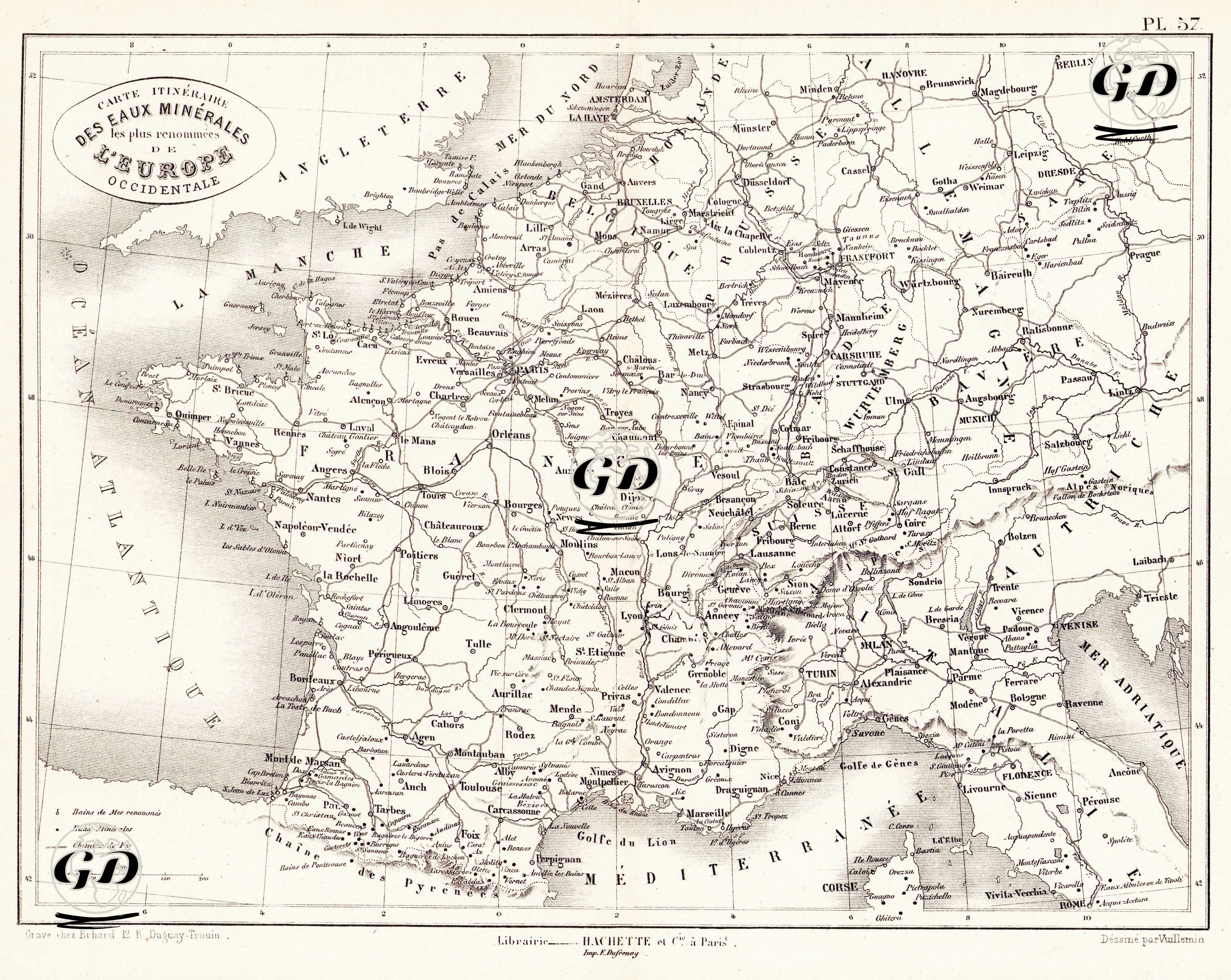 Carte İtineraire Des Eaux Minerales Les Plus Renommees De L'Europe Occidentale - Alexandre Vuillemin (1812-1880) - 1866