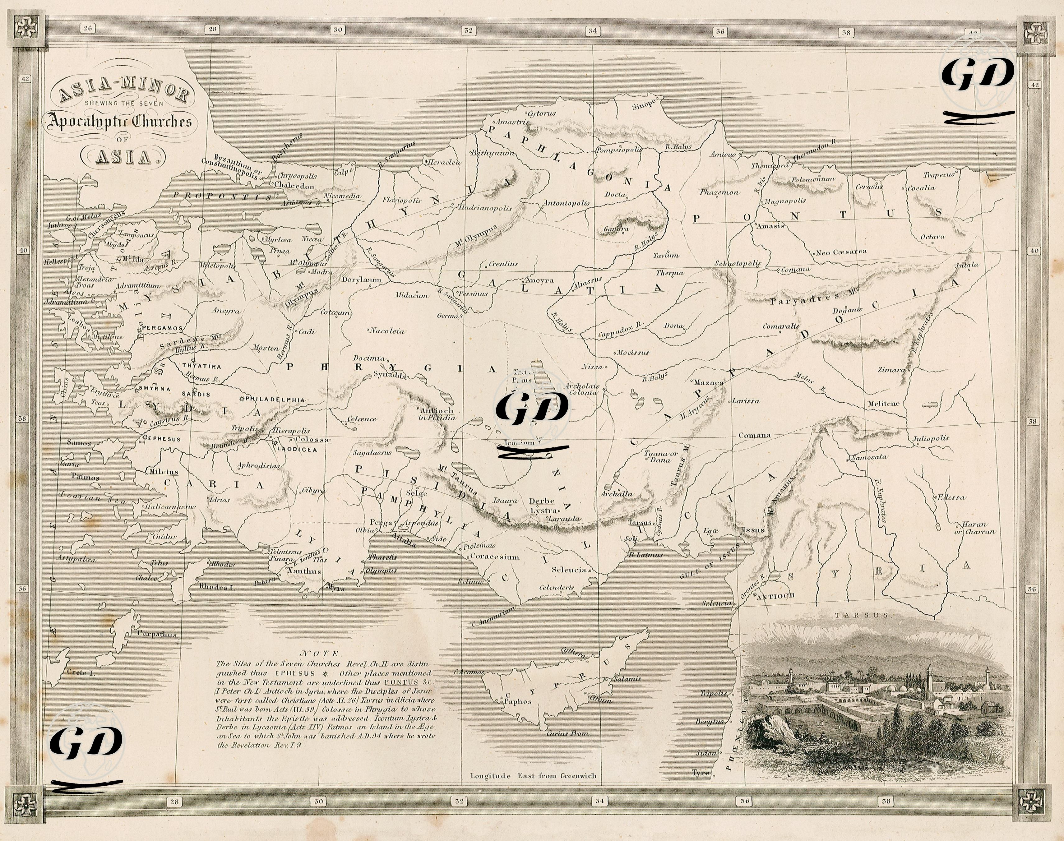 Asia Minor Shewing The Seven Apocaloptic Churches Of Asia-Tarsus -  - 1830's