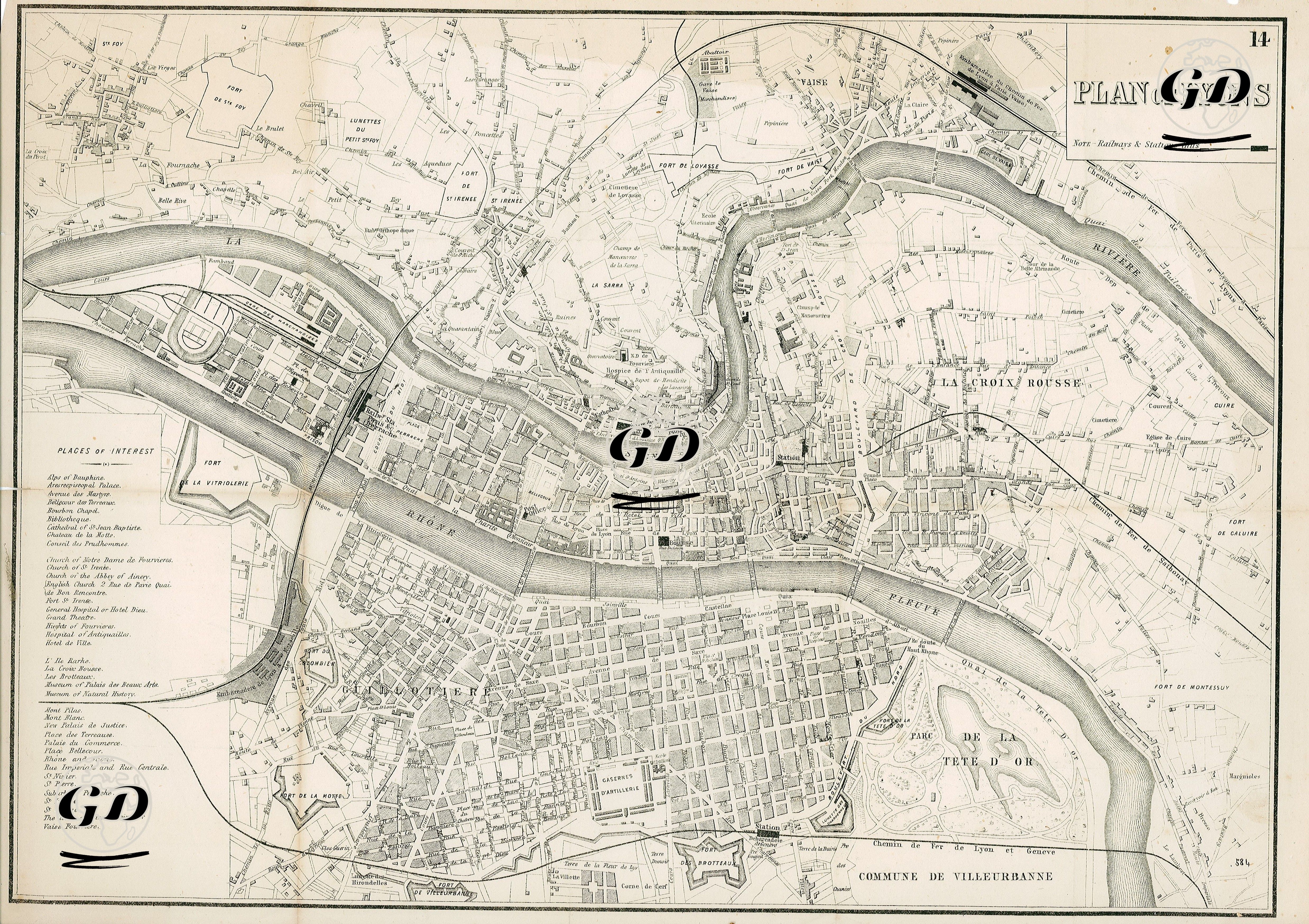 Plan Of Lyons - George Bradshaw (1800-1853) - 1890