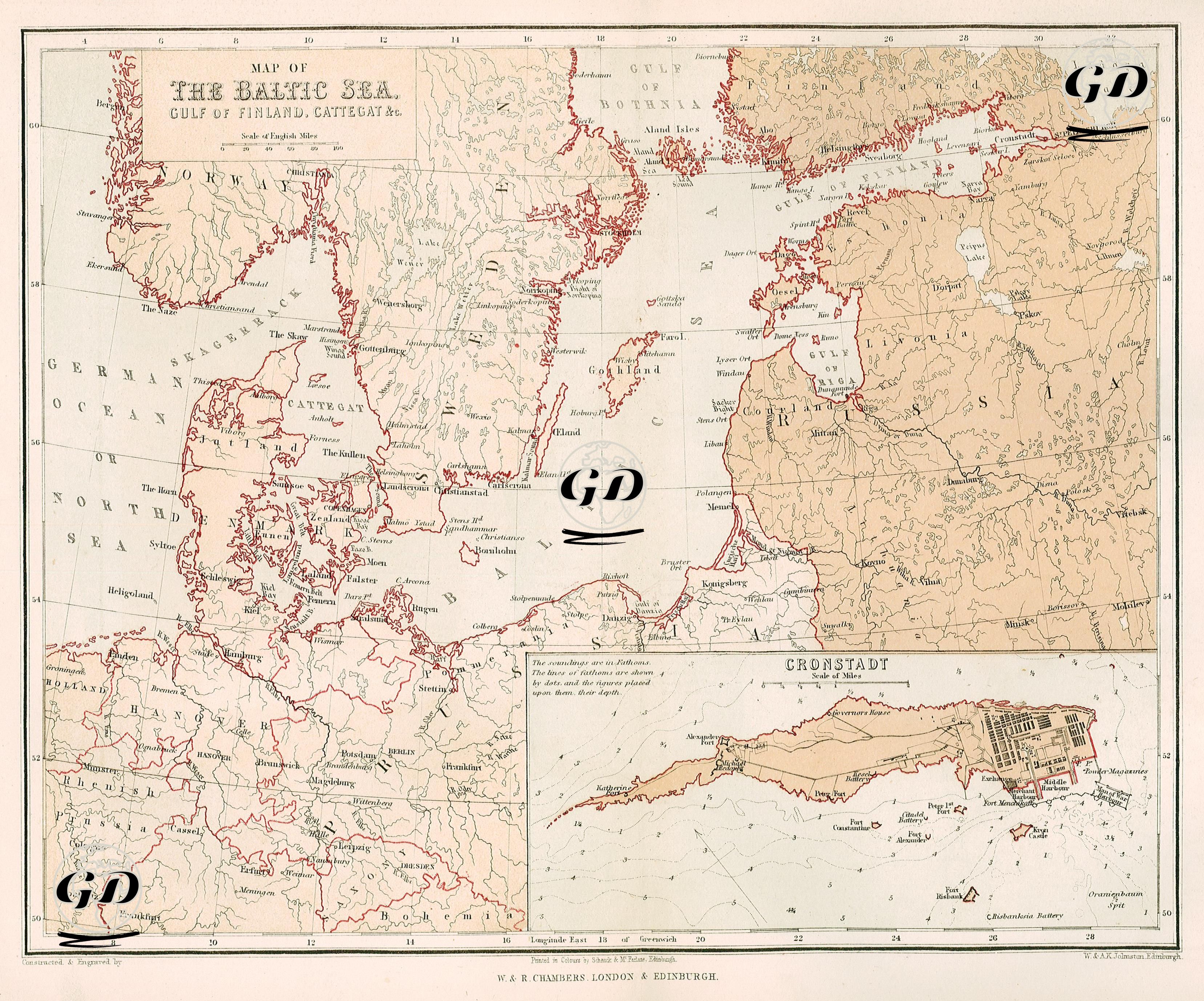 Map Of The Baltic Sea, Gulf Of Finland, Cattegat & C., Cronstadt -  - 1856