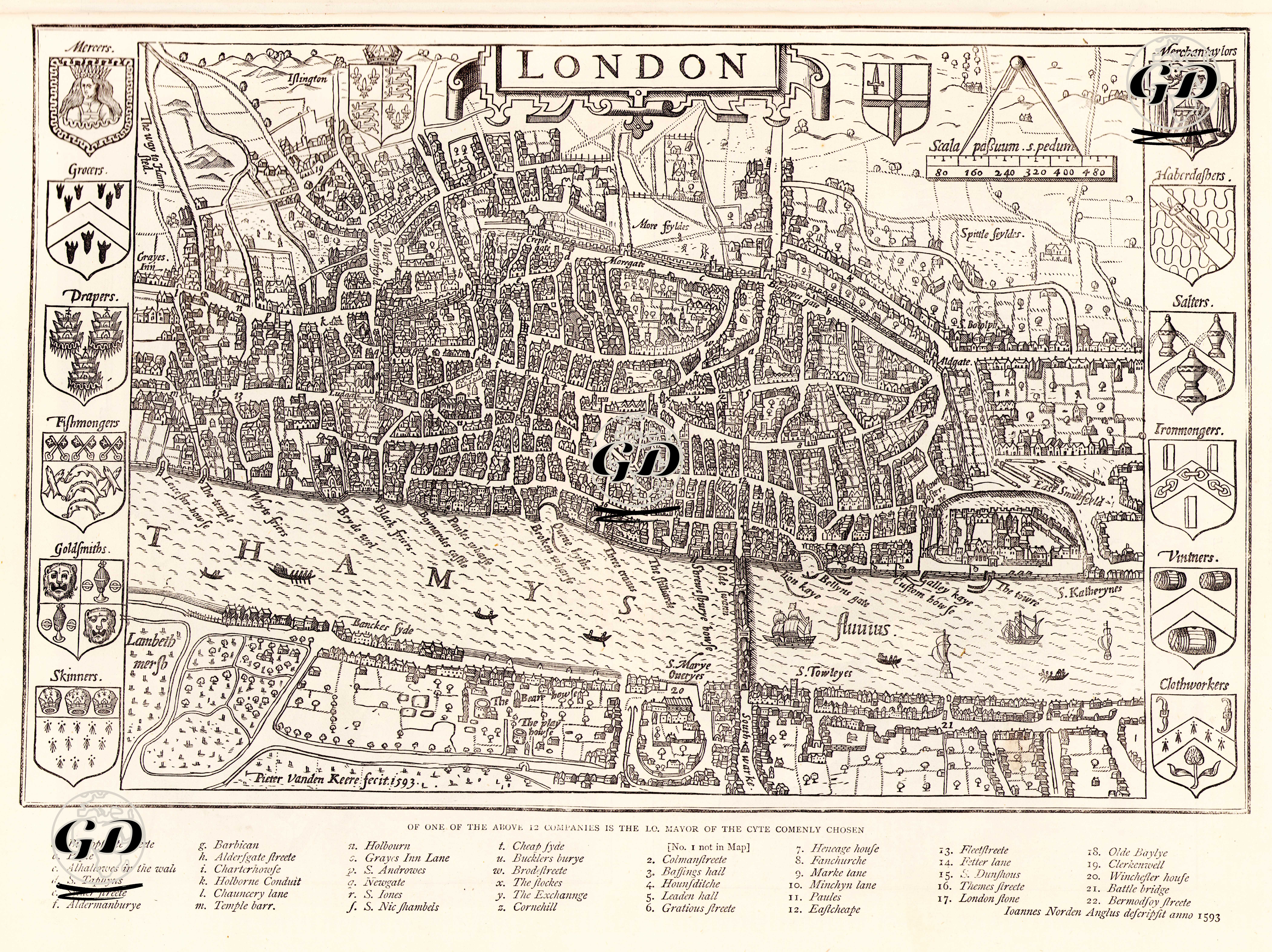 Map Of London (Pieter Vander Keere, 1593) -  - 1876