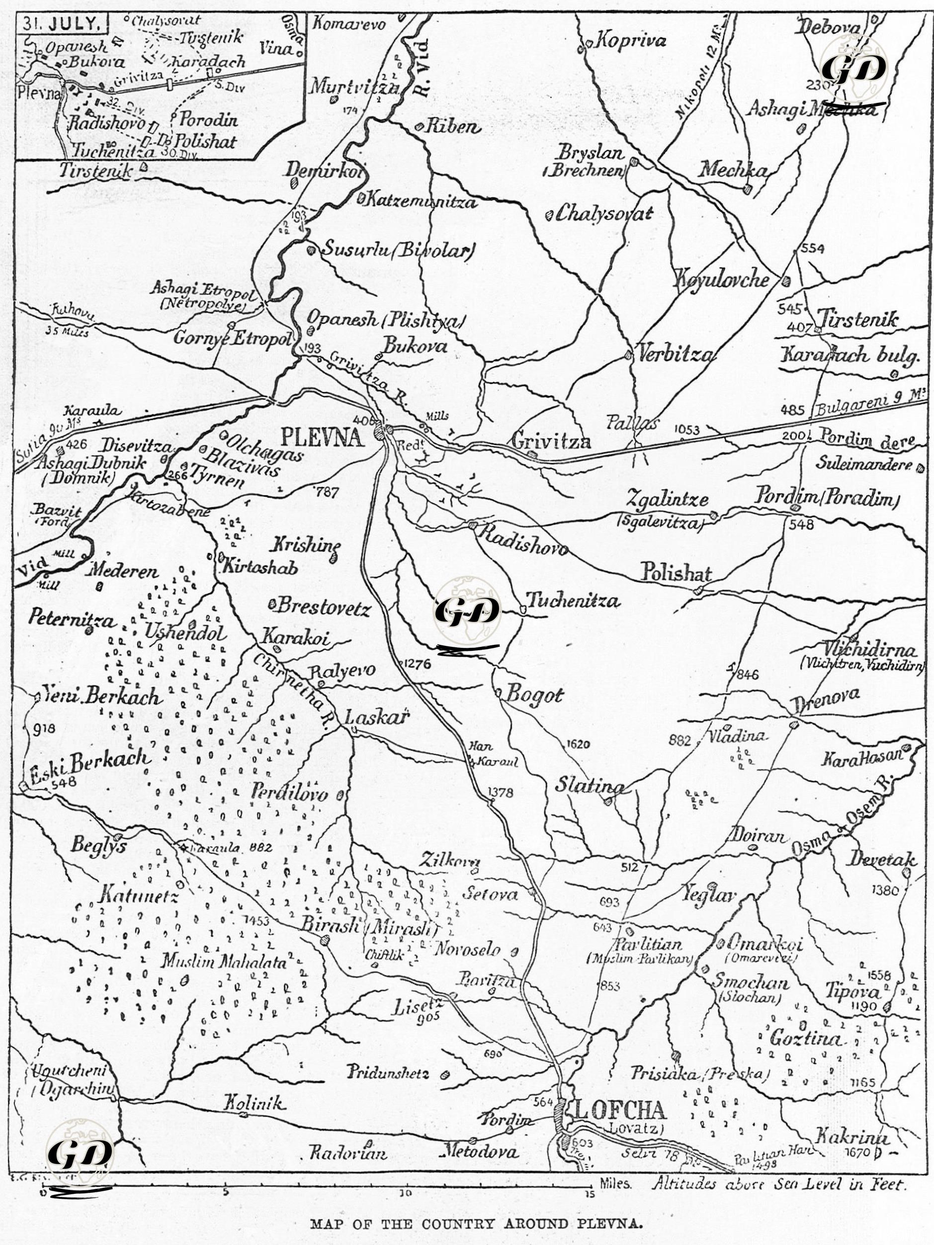 Map Of The Country Around The Plevna  -  - 1877