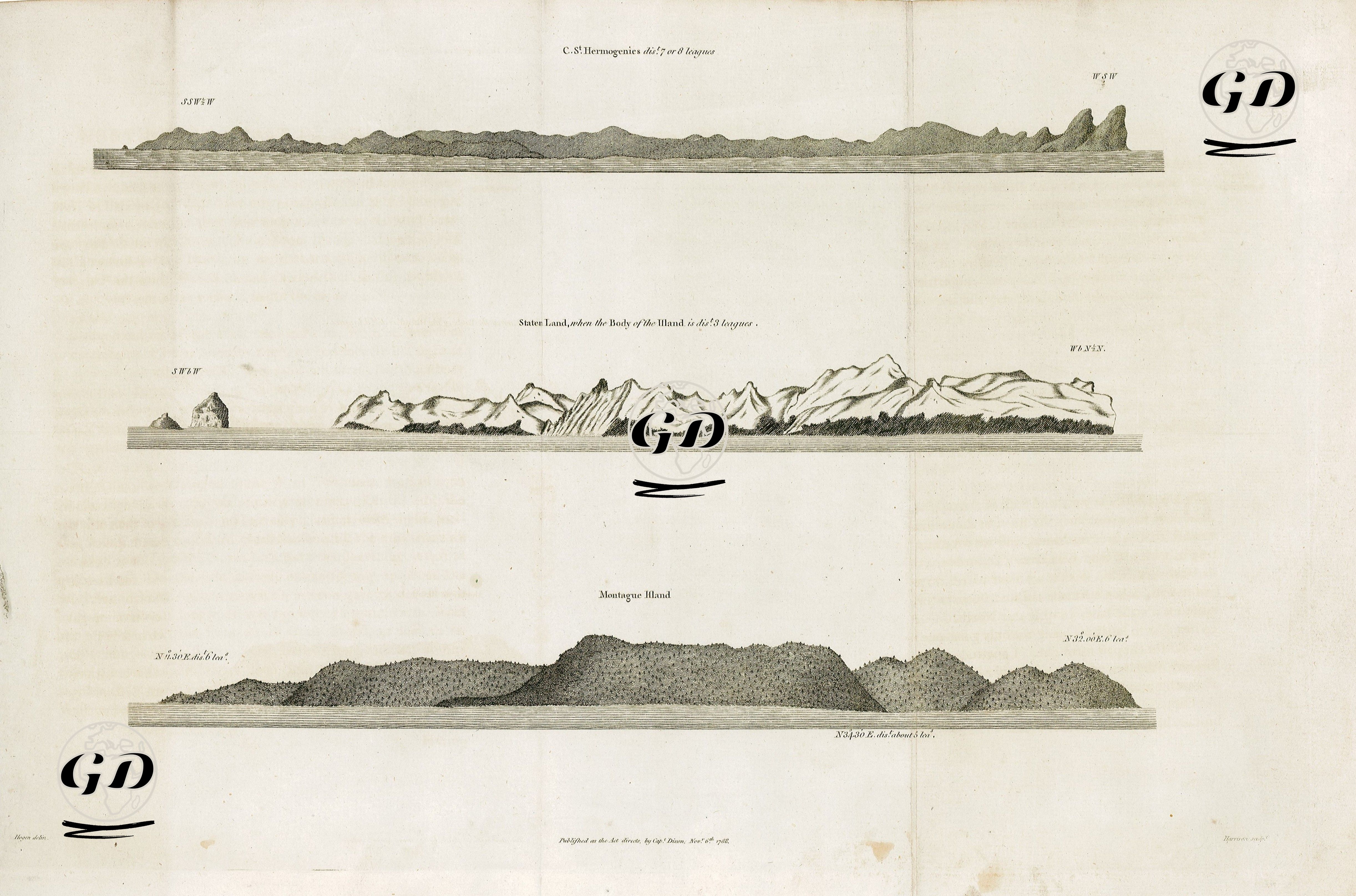 Views of Cape St. Hermogenes, Statens Land and Montague Island - Hogen - George Dixon (1748-1795) - 1788