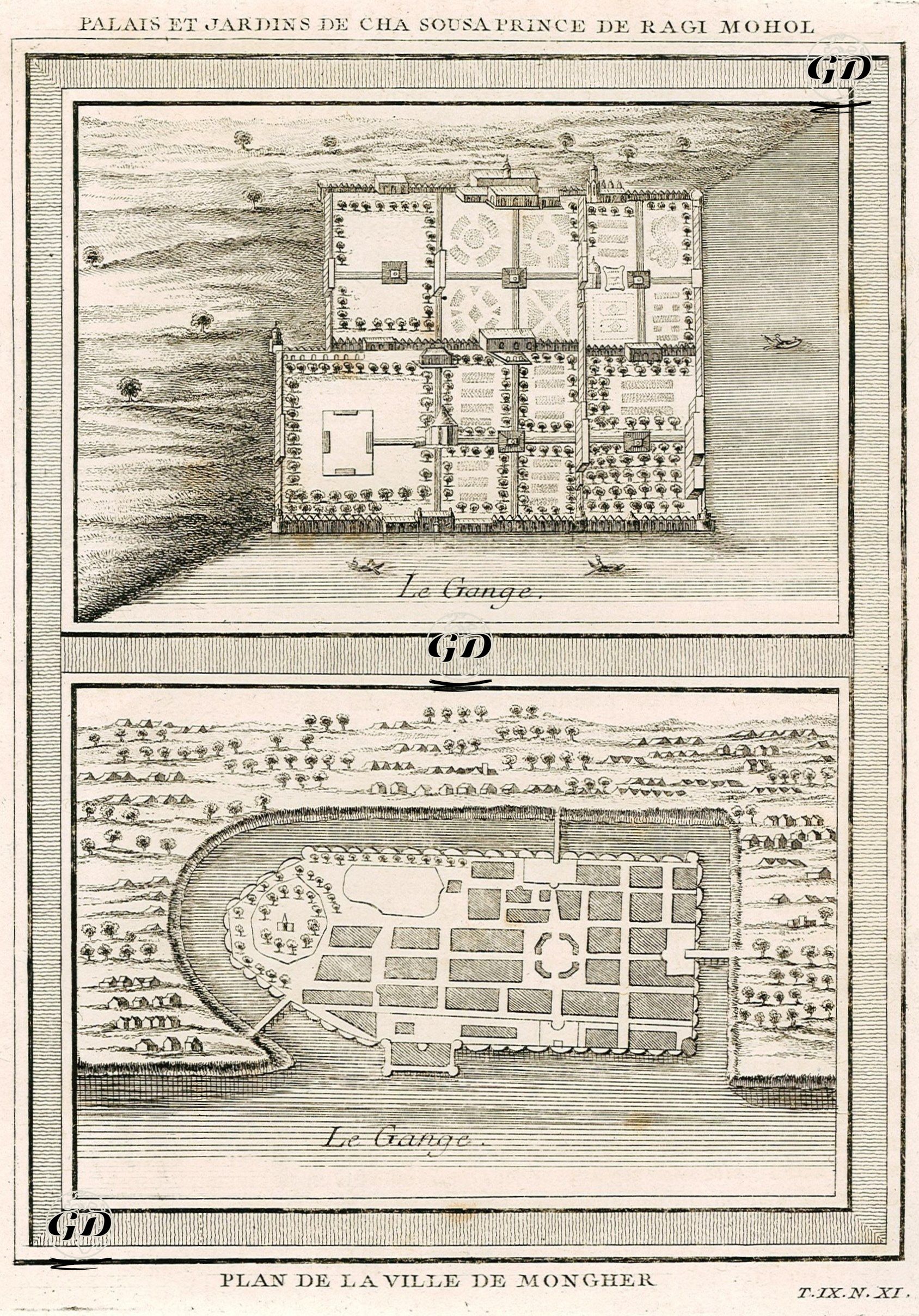 Palais At Jardins De Cha Sousa Prince De Ragi Mohol-Plan de la Ville De Mongher - Jakob Van Der Schley(1715-1779) - 1750's