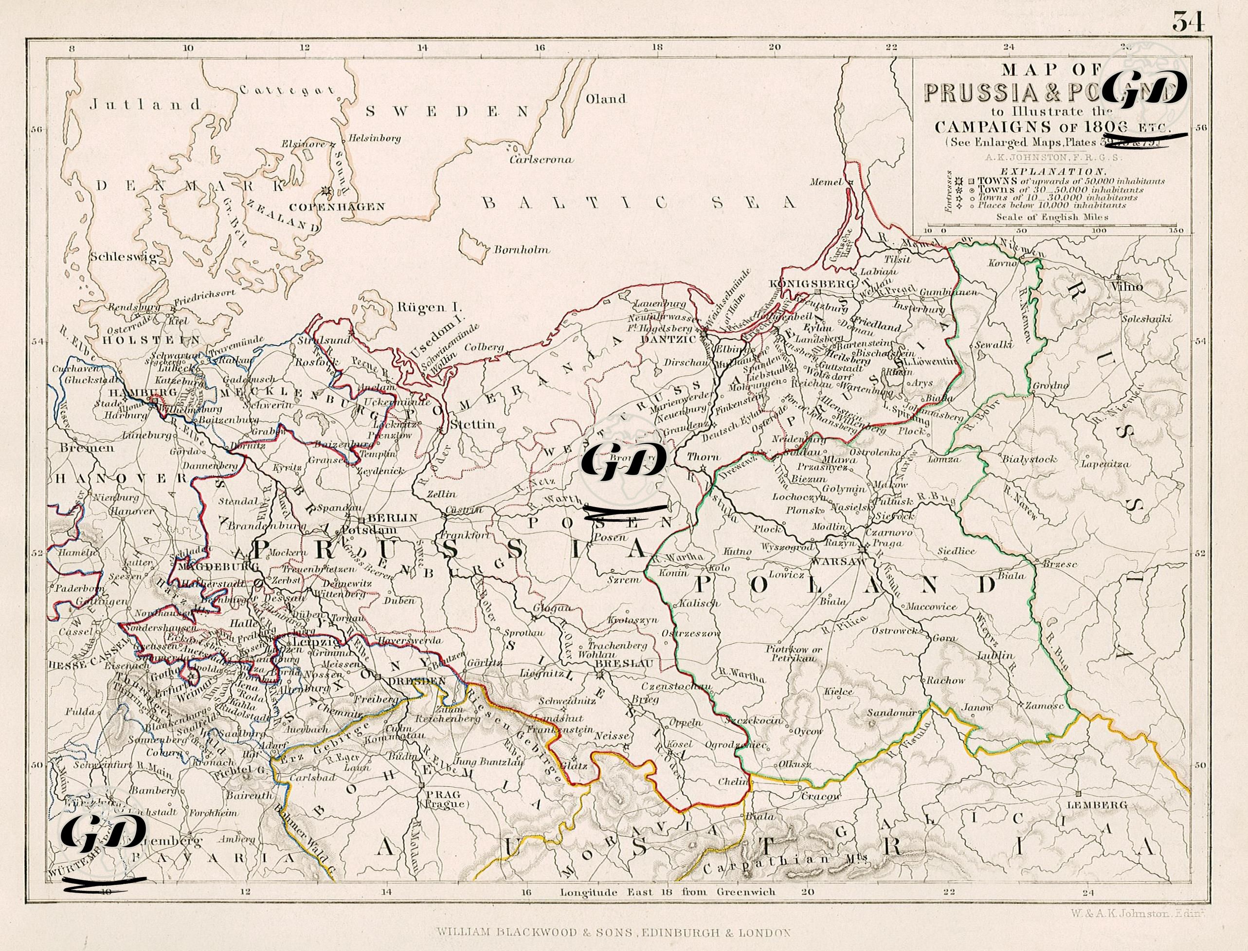 Map Of Prussia & Poland To illustrate The Campaigns Of 1806 - Alexander Keith Johnston (1804-1871) - 1848
