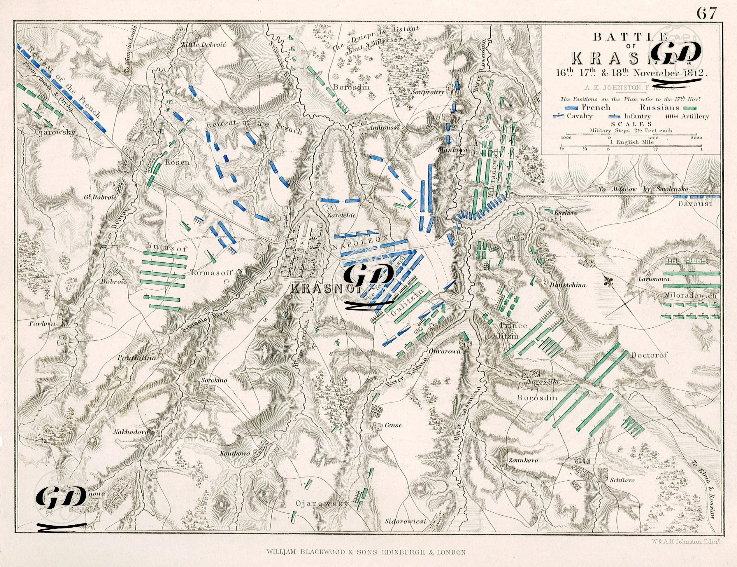Battle Of Krasnoi, 16th, 17th & 18th November 1812 (The Positions On The Plan Refer To The 17th November) - Alexander Keith Johnston (1804-1871) - 1848