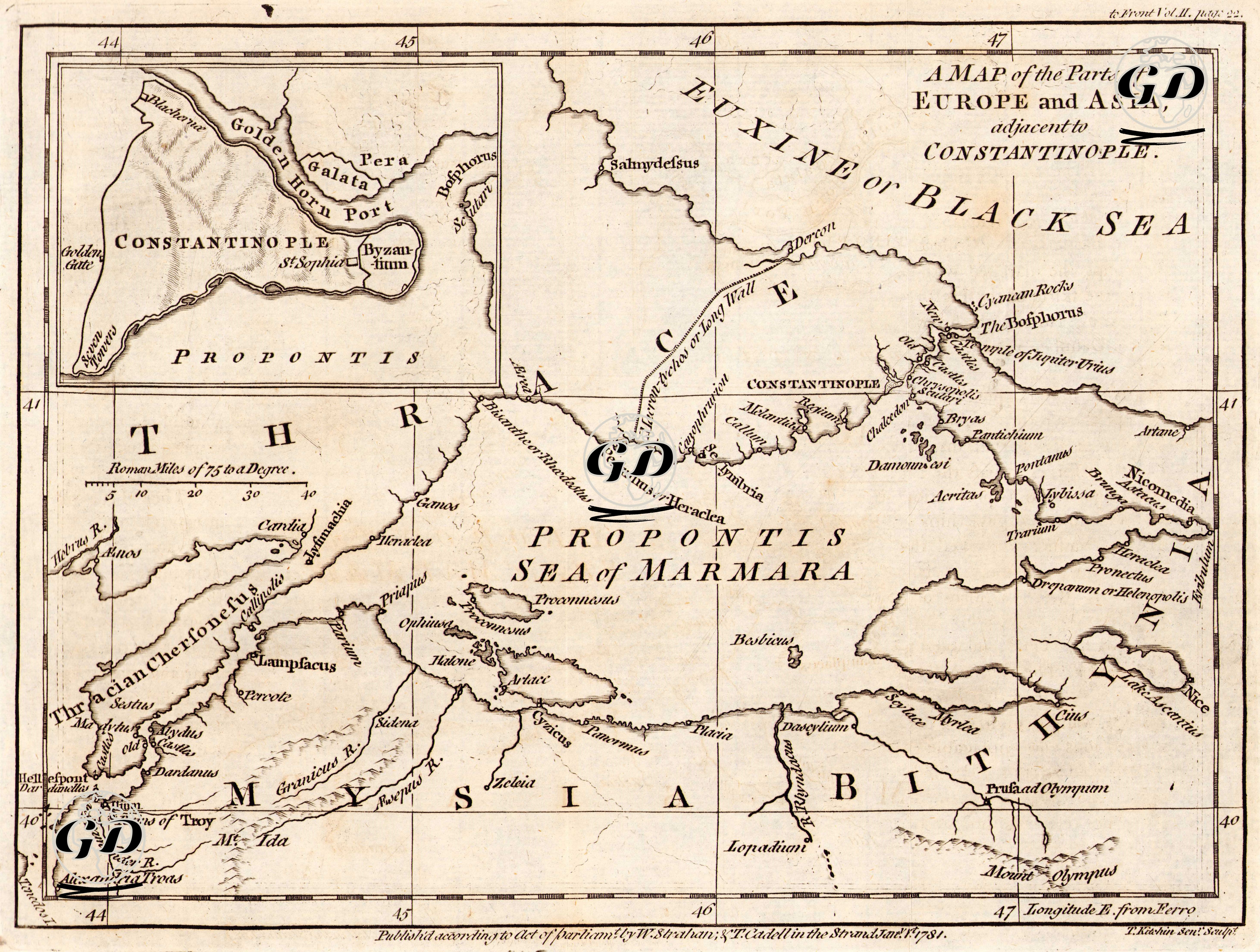 A Map Of The Parts Of Europe And Asia Adjacent To Constantinople-Constantinople - Edward Gibbon (1737-1794) - 1781