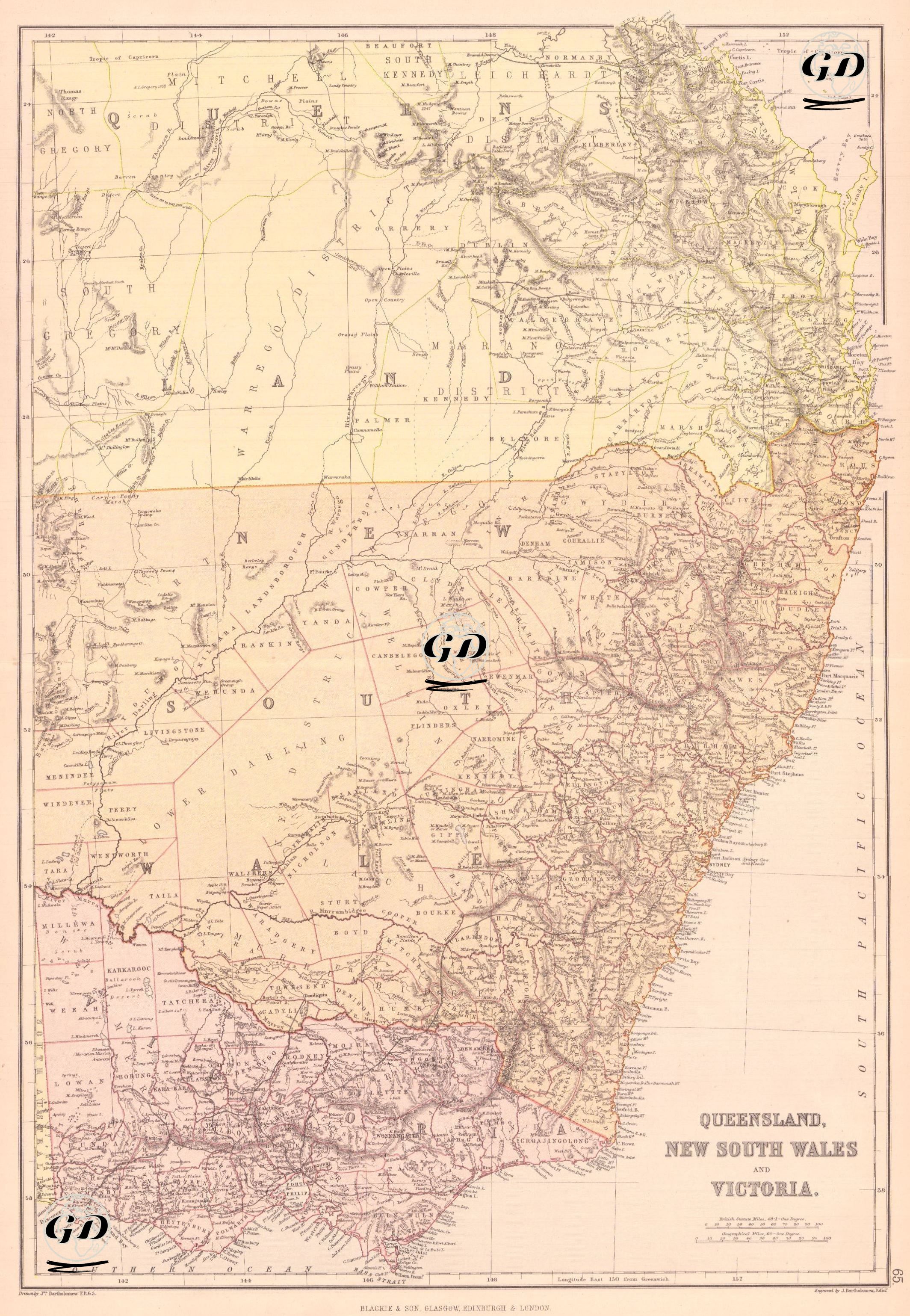 Queensland, New South Wales and Victoria - John Bartholomew (1831-1893) - 1882