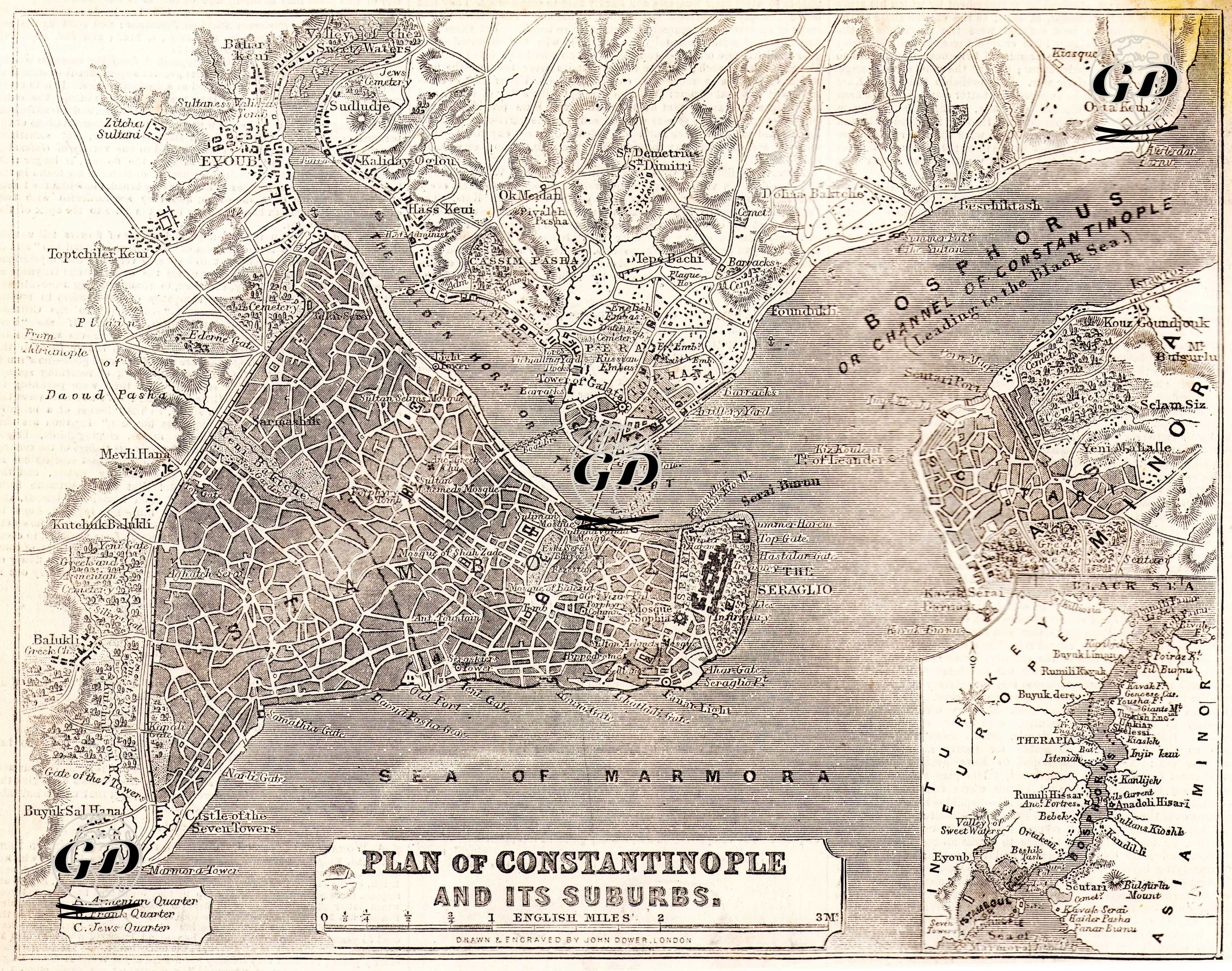 Plan Of Constantinople And Its Suburbs - John James Dower (1825-1901) - 1856