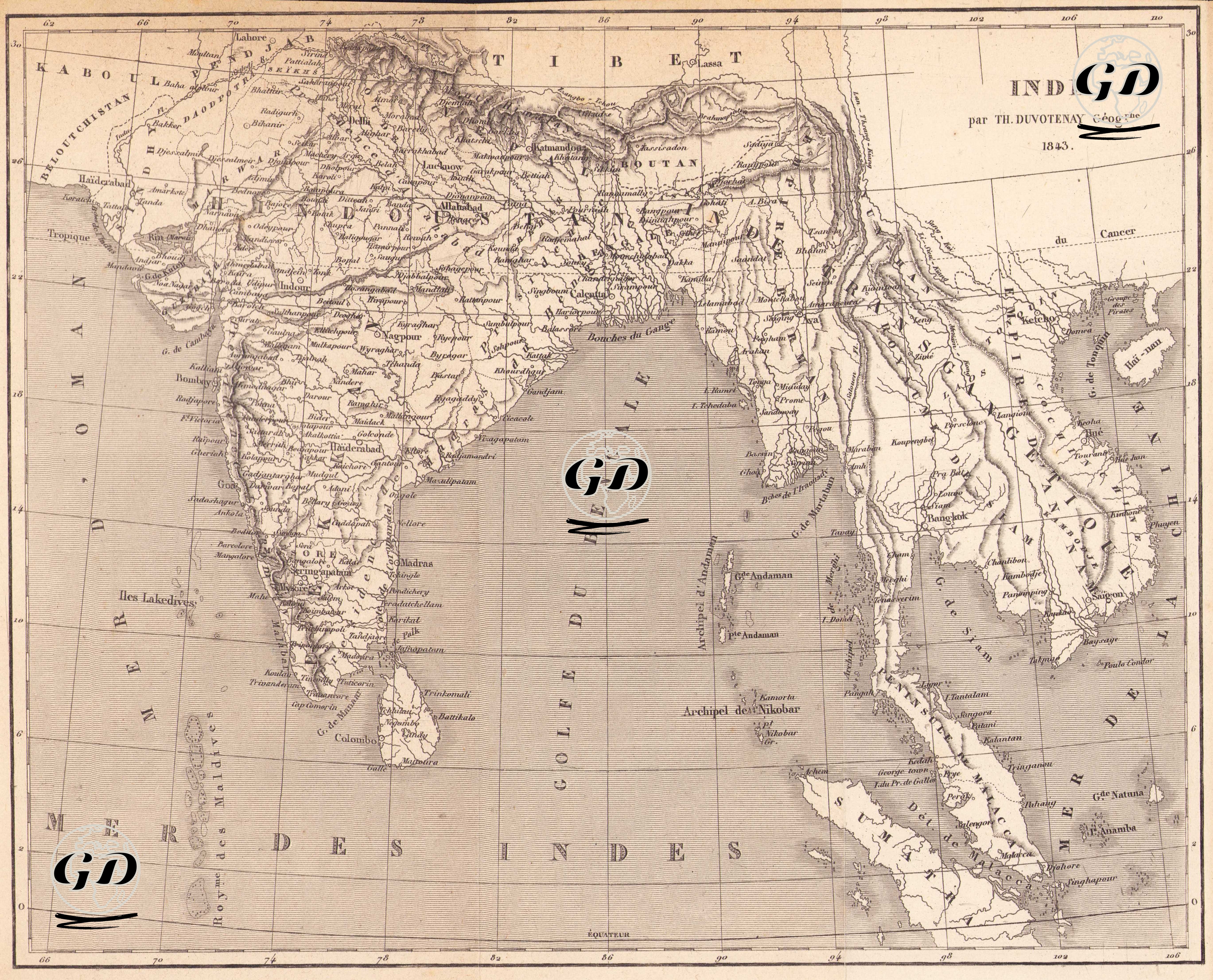 Inde Par Th.Duvolenay, Geog. (India) - Thunot Duvotenay (1796-1875) - 1843