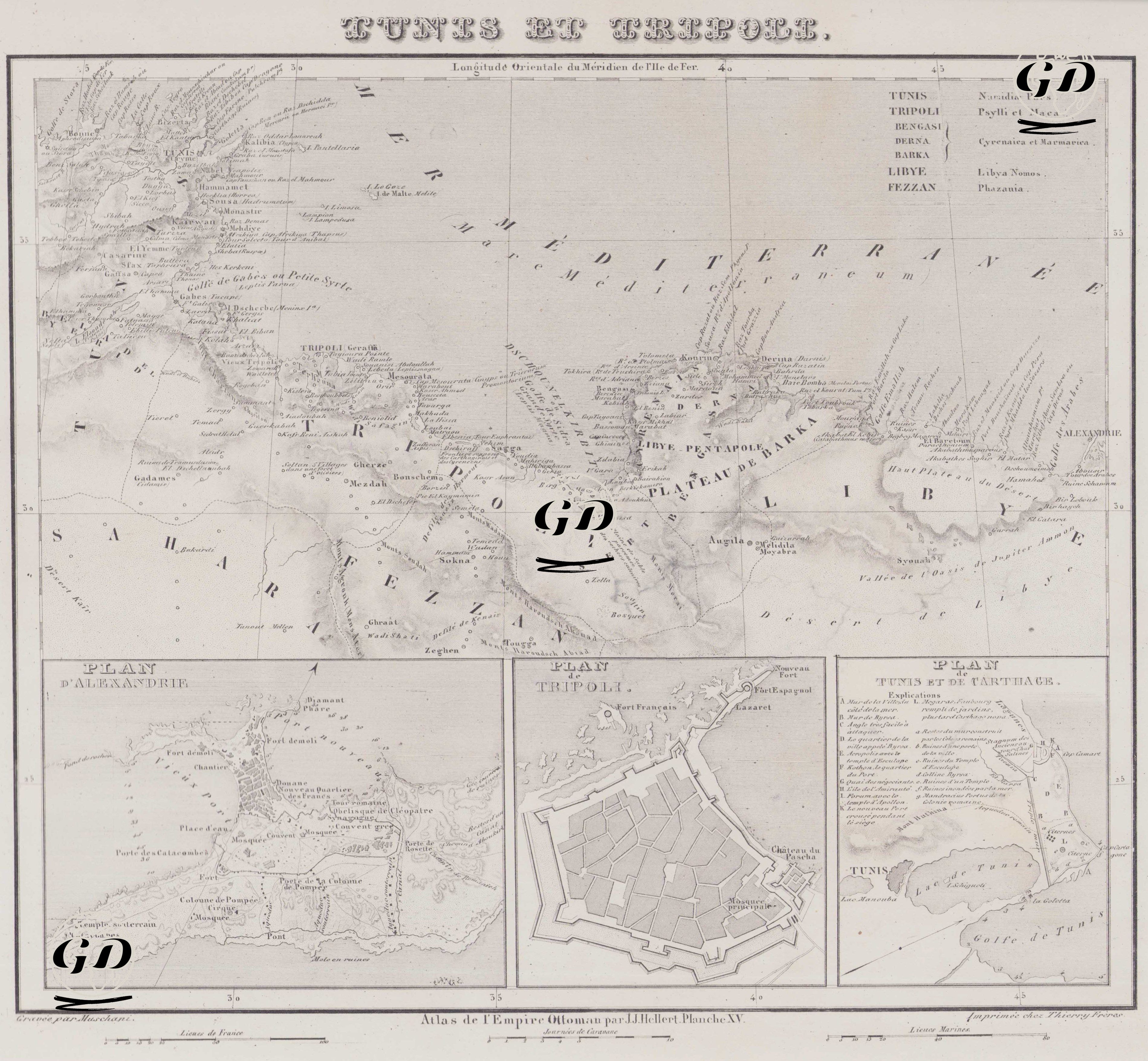 Tunis et Tripoli-Plan D'Alexandrie-Plan de Tripoli-Plan de Tunis Et De Carthage-Atlas de l'Empire Ottoman, J.J. Hellert. Planche XV - J.J.Hellert - 1844