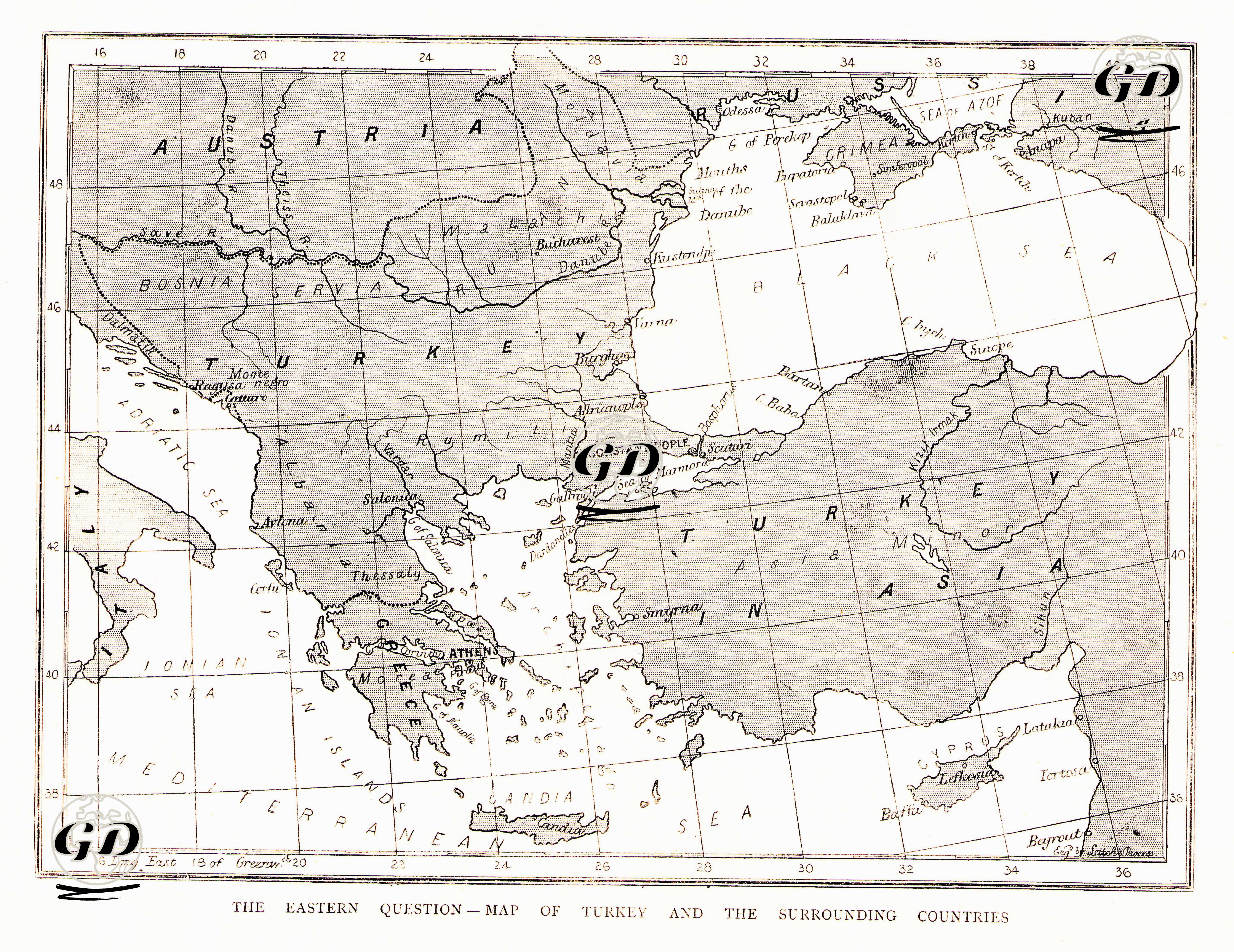 The Eastern Question-Map Of Turkey And The Surrounding Countries -  - 1876