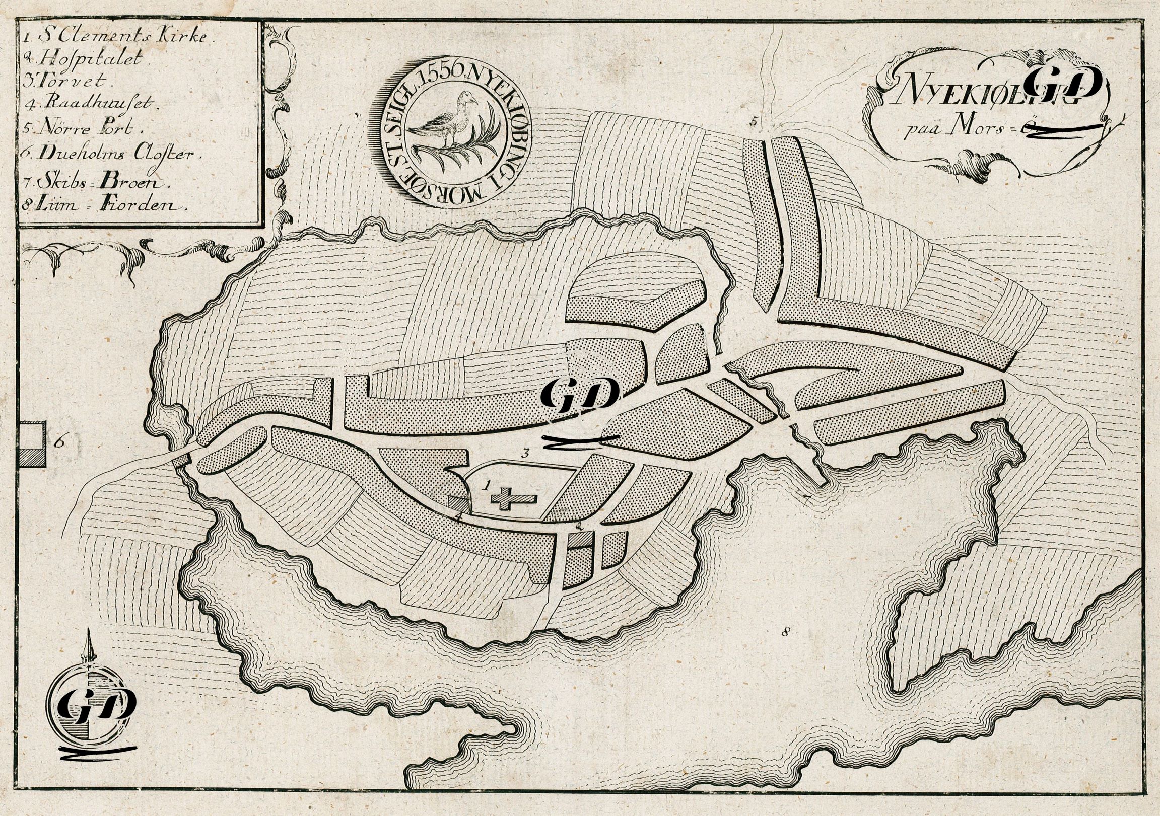 Nyekiobing paa Mors-Oe (City plan of Nykobing on Mors Island, Denmark) -  - 1768
