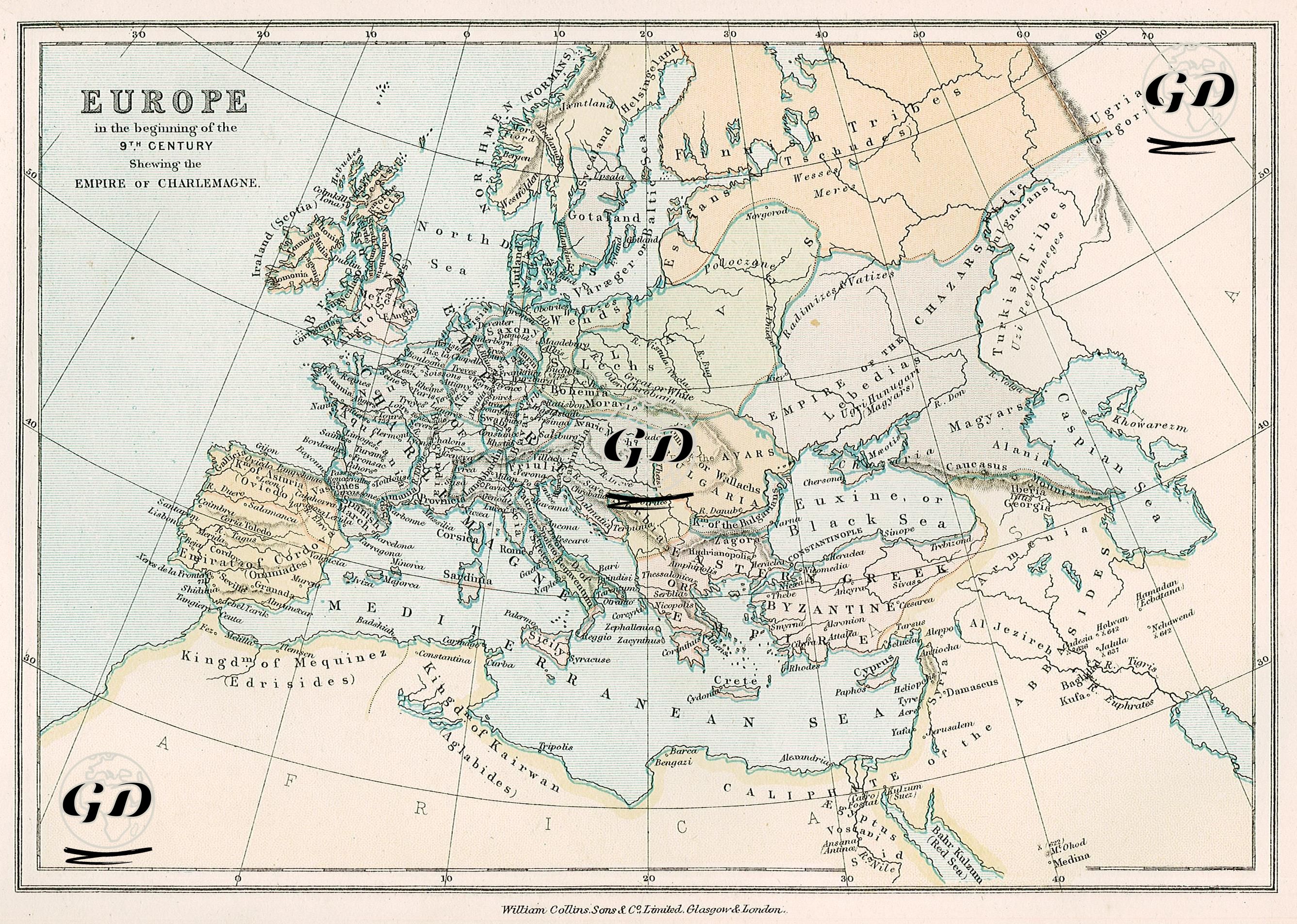 Europe in the Begining of the 9th Century, Shewing the Empire of Charlemagne -  - 1878