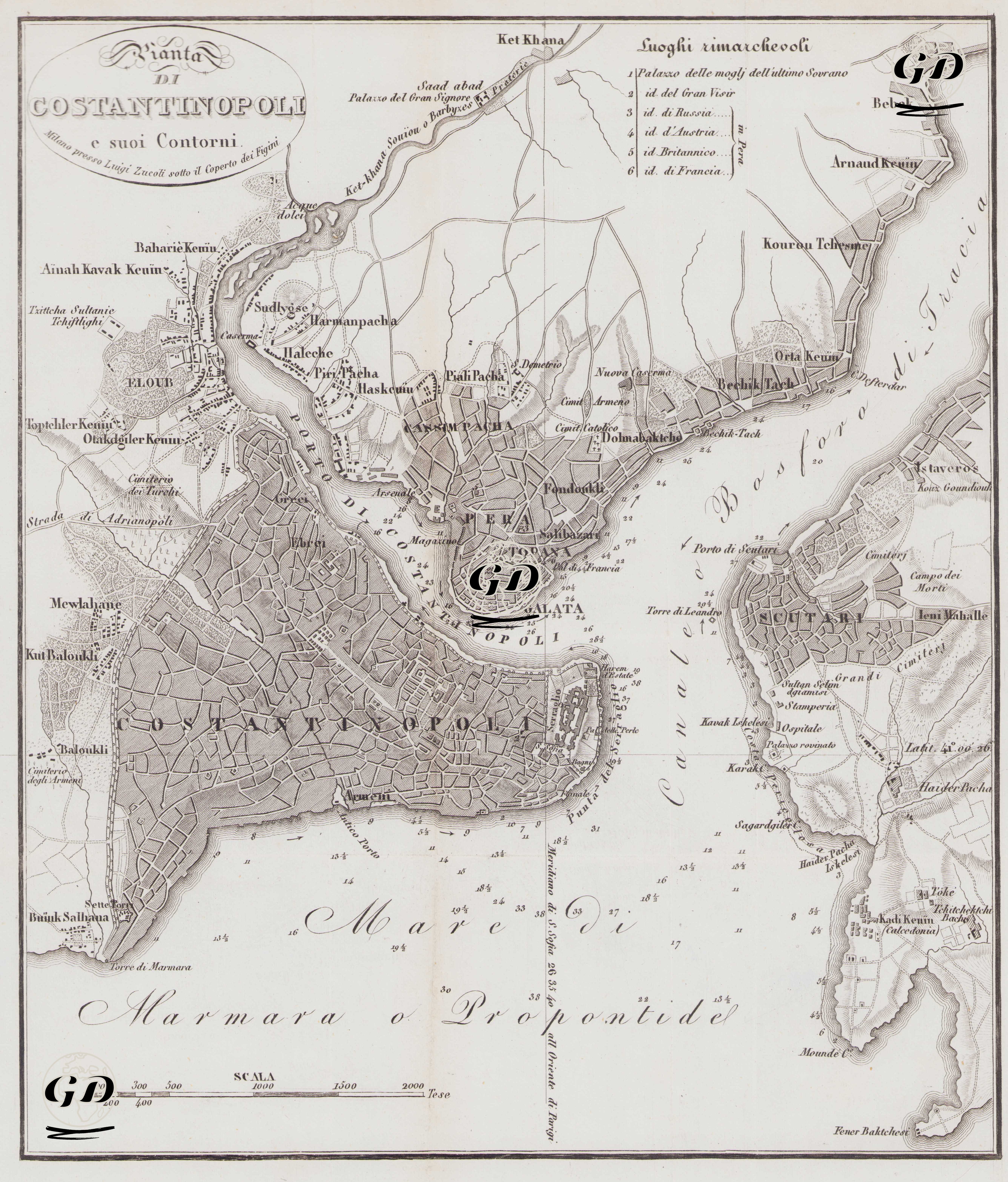 Pianta di Costantinopoli e suoi Contorni (Plan of Constantinople and its Surroundings) - Luigi Zuccoli (1815-1876) - 1840's