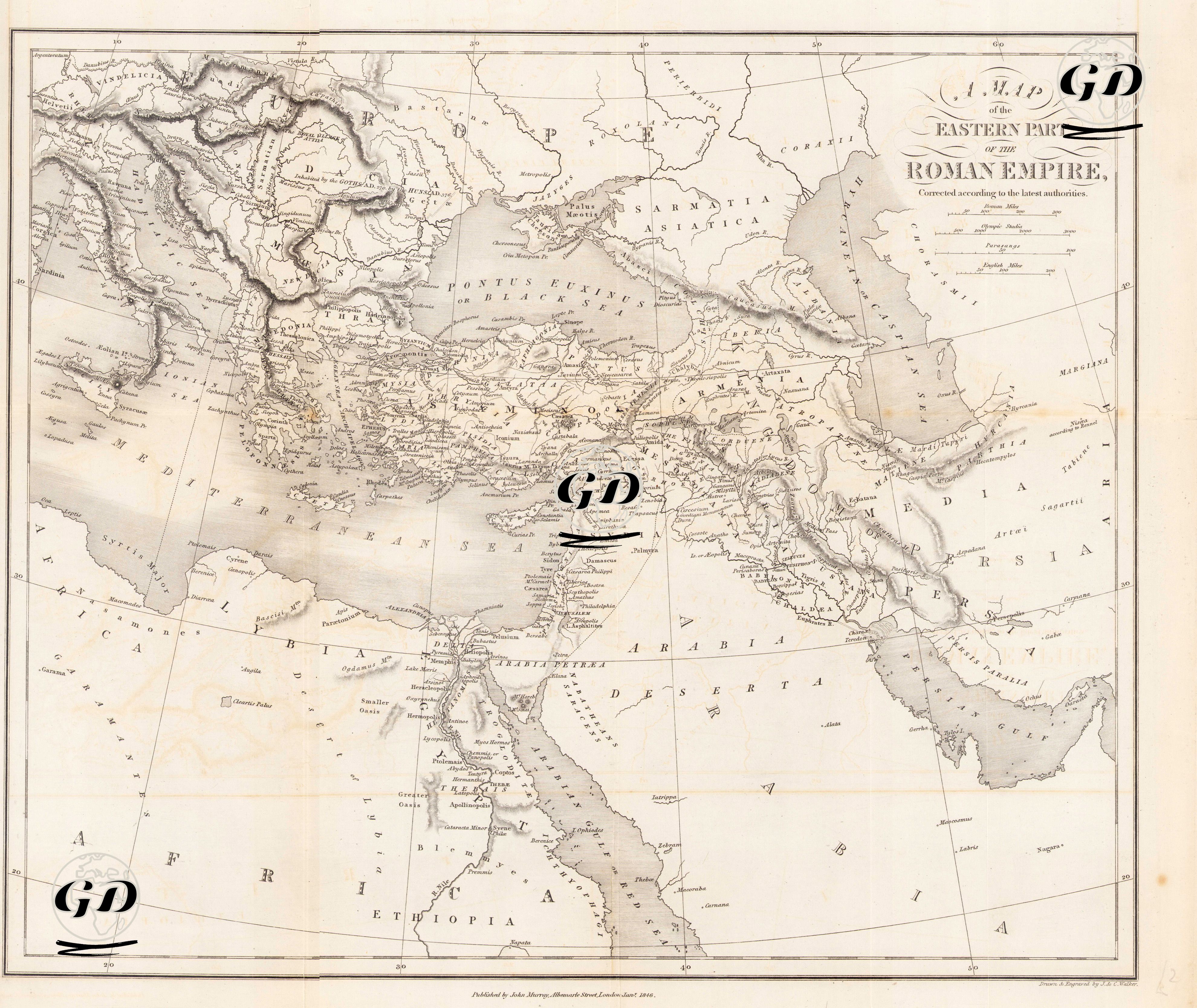 A Map Of The Eastern Part Of The Roman Empire - J. & C.Walker (Active 1820-95) - 1846