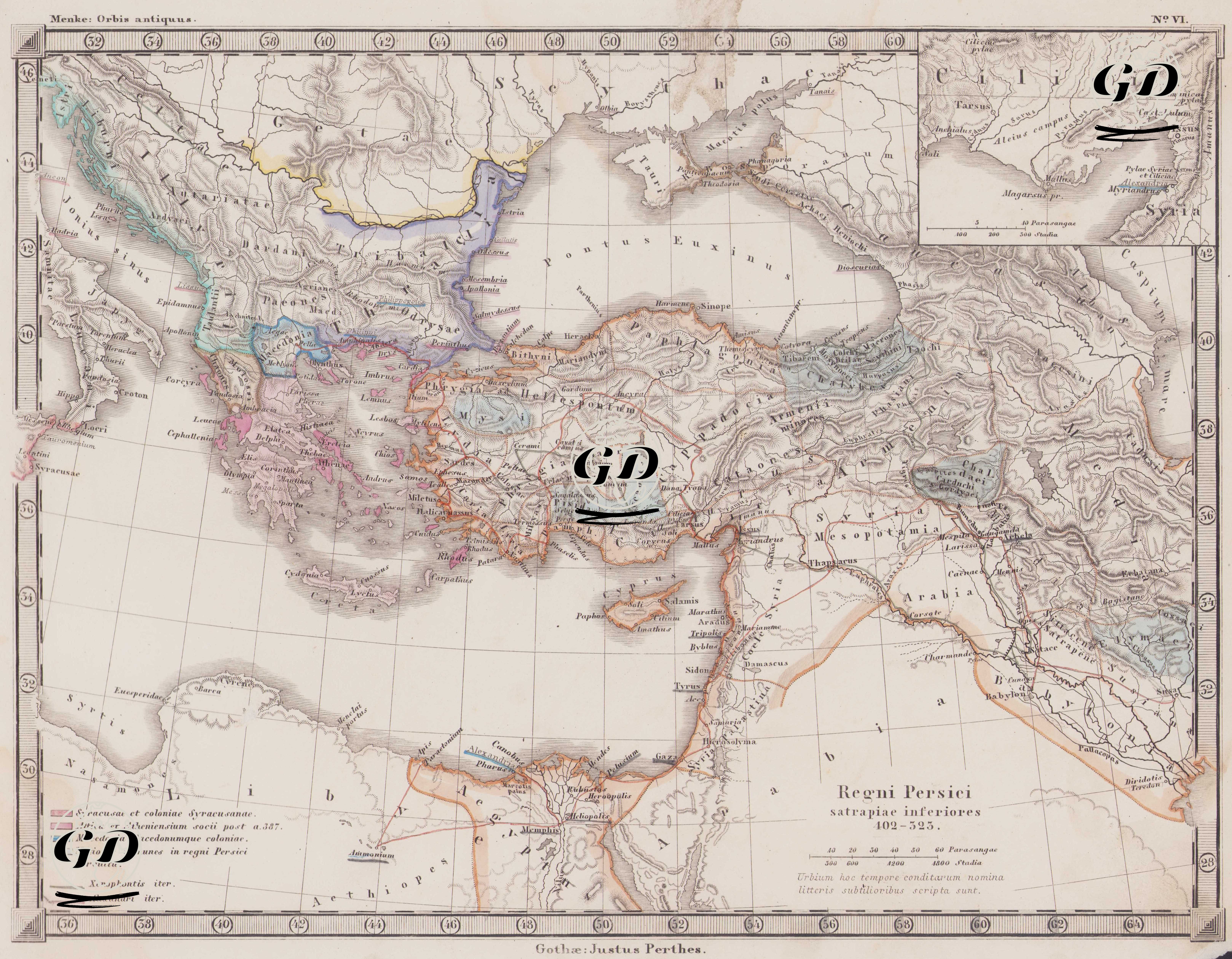 Regni Persici Satrapiae Inferiores (402–325) (Satrapies (Provinces) of the Achaemenid (Persian) Empire in Anatolia and Surrounding Areas 
Between 402-325 BC) - Cilicia  - Heinrich Theodor Menke (1819-1892) - 1866
