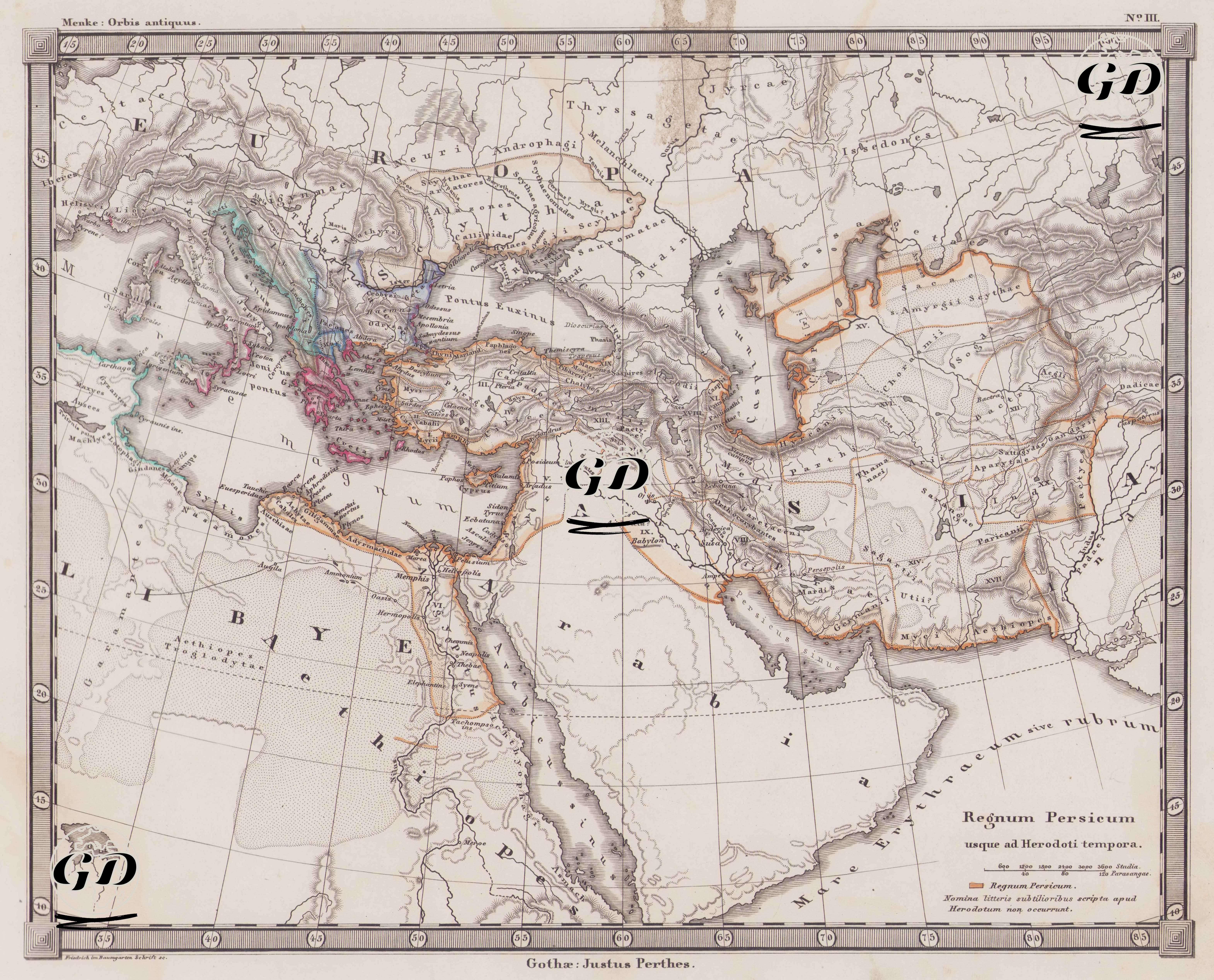Regnum Persicum Usque ad Herodoti Tempora  (The Geographical Expansion of the Persian (Achaemenid) Empire in the 5th Century BC, as Told by the Ancient Greek Historian Herodotus (Historian of Halicarnassus)) - Heinrich Theodor Menke (1819-1892) - 1866