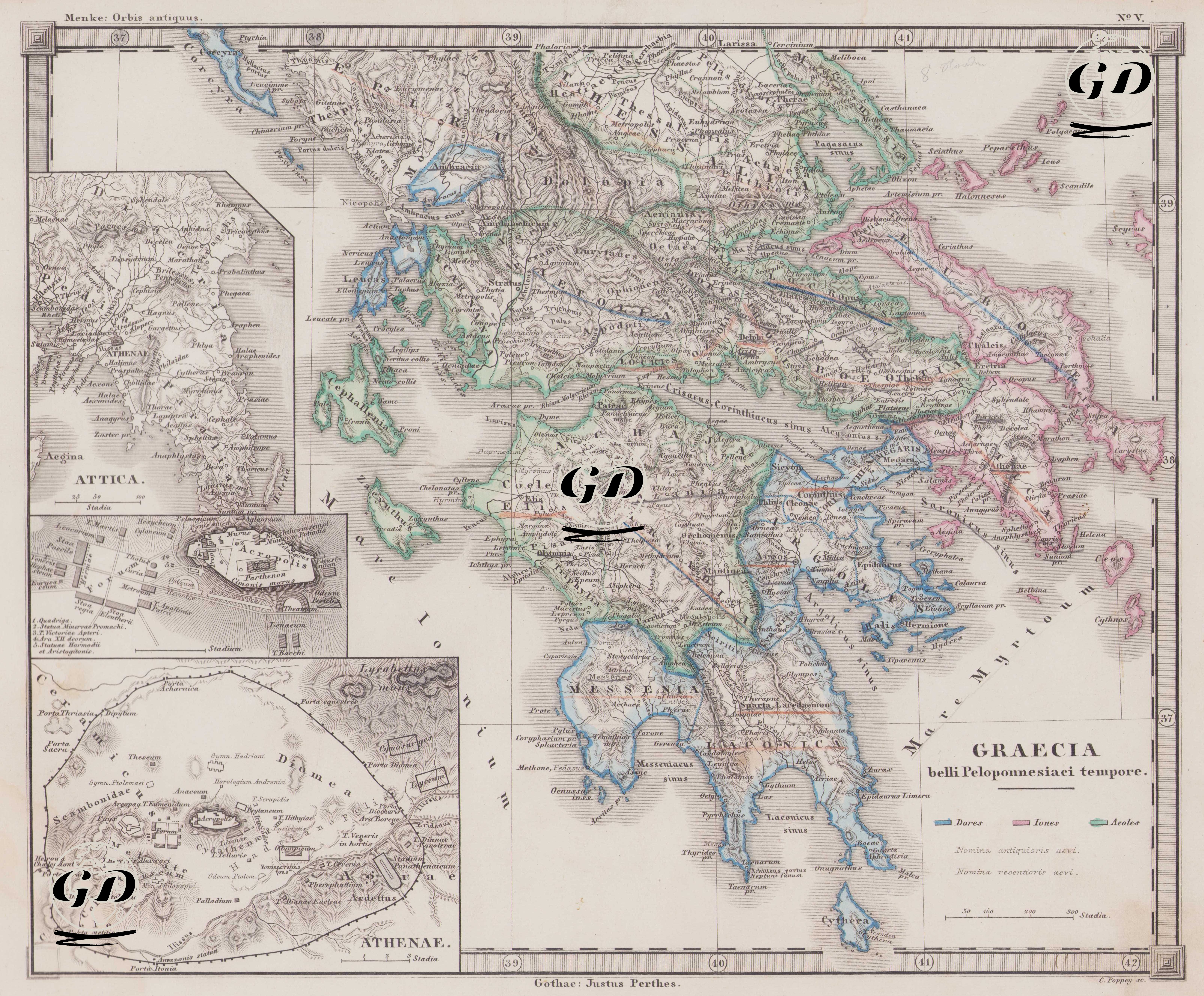 Graecia Belli Peloponnesiaci Tempore (Greece During the Peloponnesian War (431–404 BC) Between the Delian League Led by 
Athens and the Peloponnesian League led by Sparta) - Athens and Attica - Heinrich Theodor Menke (1819-1892) - 1866