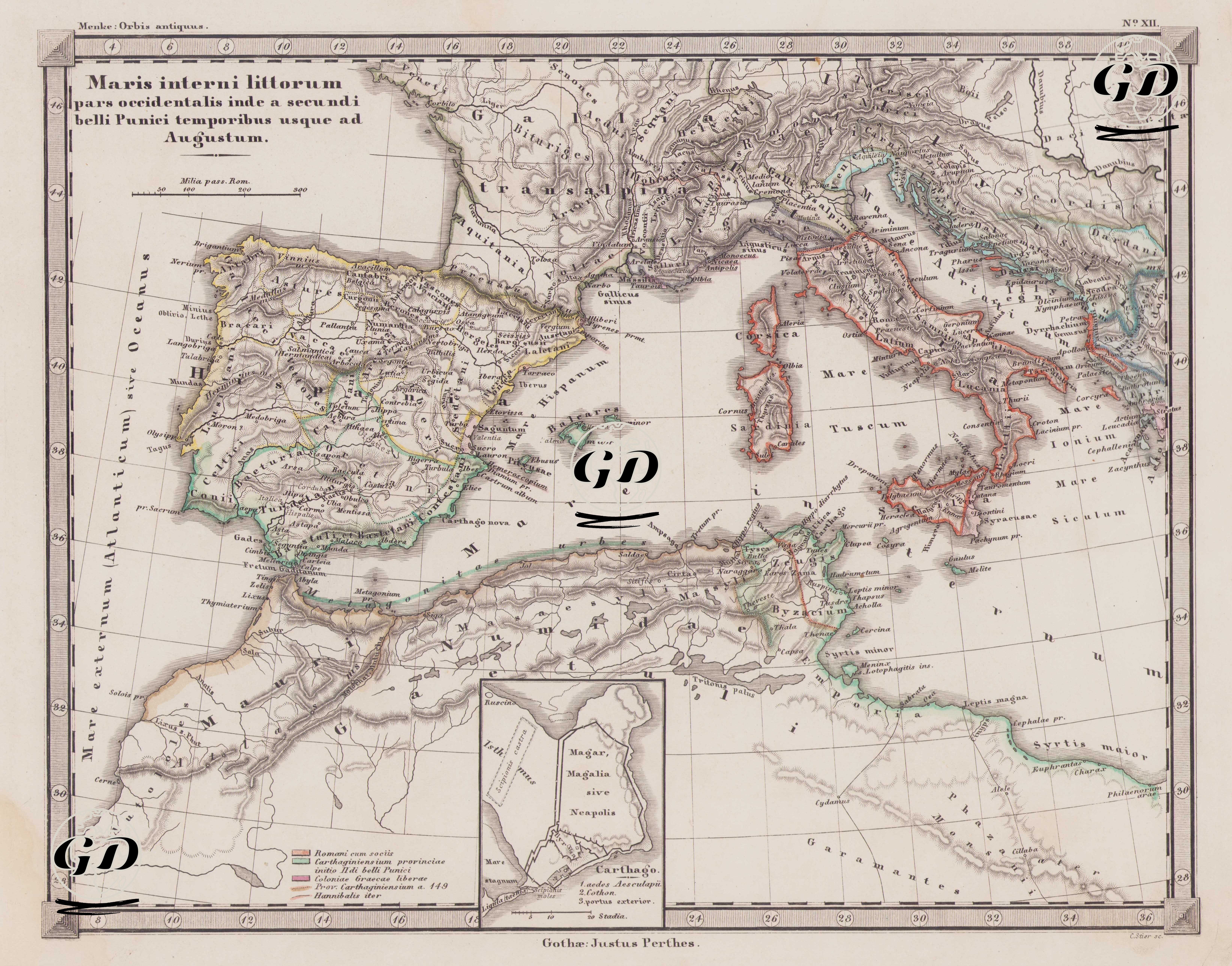 Maris Interni littorum, Pars Occidentalis Inde a Secundi Belli Punici Temporibus Usque ad Augustum (The Western Mediterranean Coast From the Second Punic War (218 BC) to the Augustan Era (14 AD)) - Heinrich Theodor Menke (1819-1892) - 1866