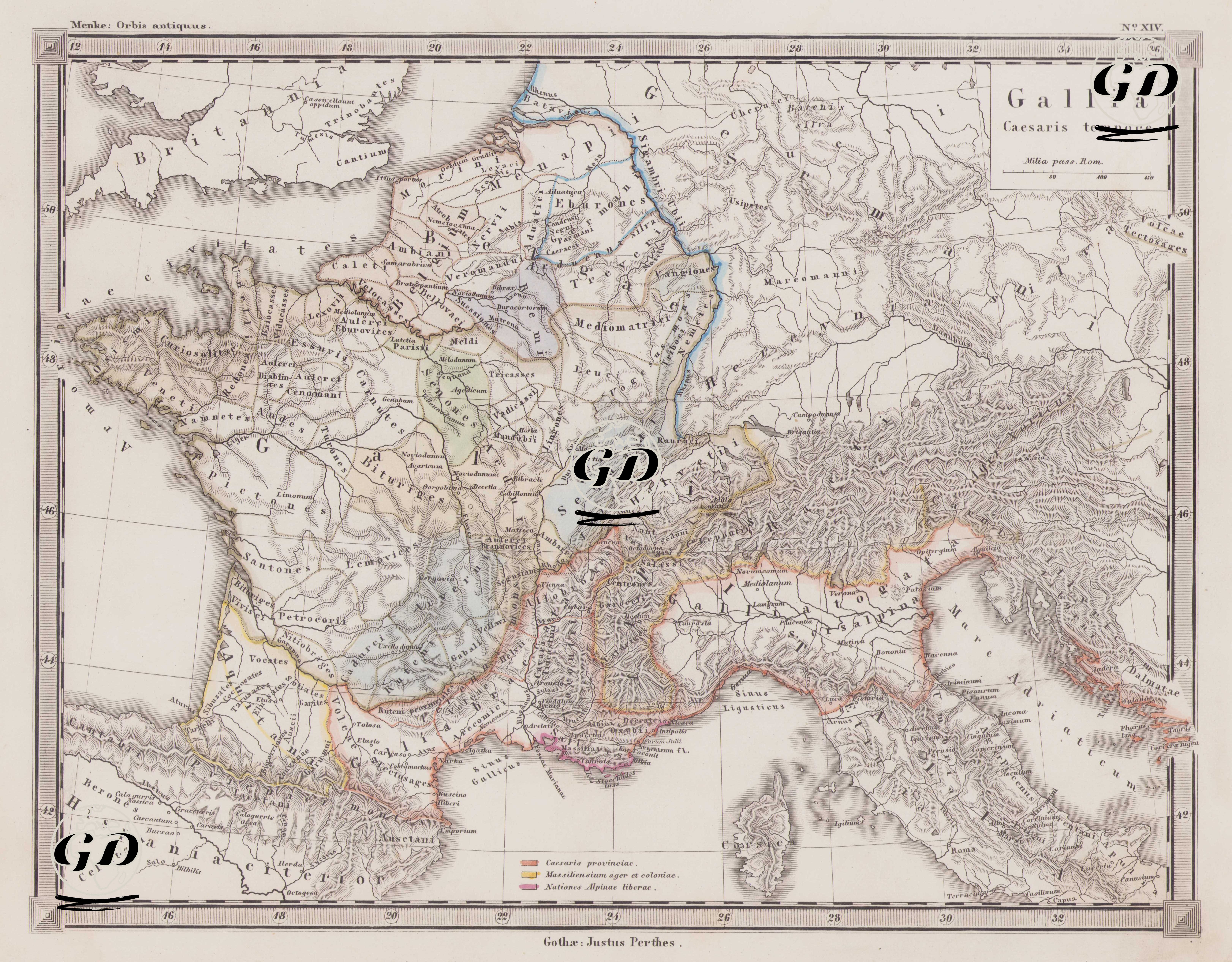 Gallia Caesaris Tempore (The Gallic Region During Julius Caesar's Gallic Campaigns (58–50 BC)) - Heinrich Theodor Menke (1819-1892) - 1866
