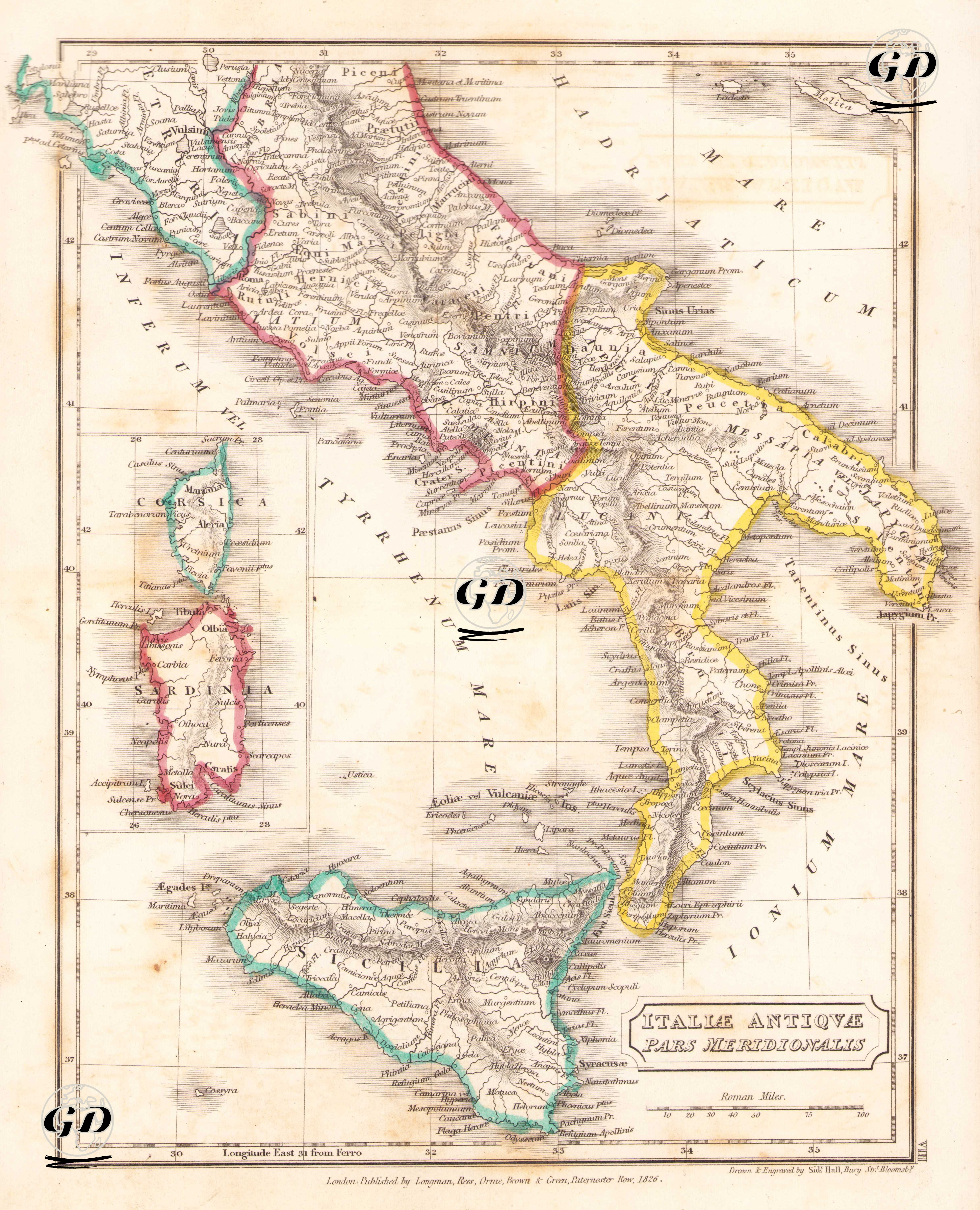 Italiae Antiquae Pars Meridionalis (Southern Part of Ancient Italy) - Sidney Hall (1788-1831) - 1826