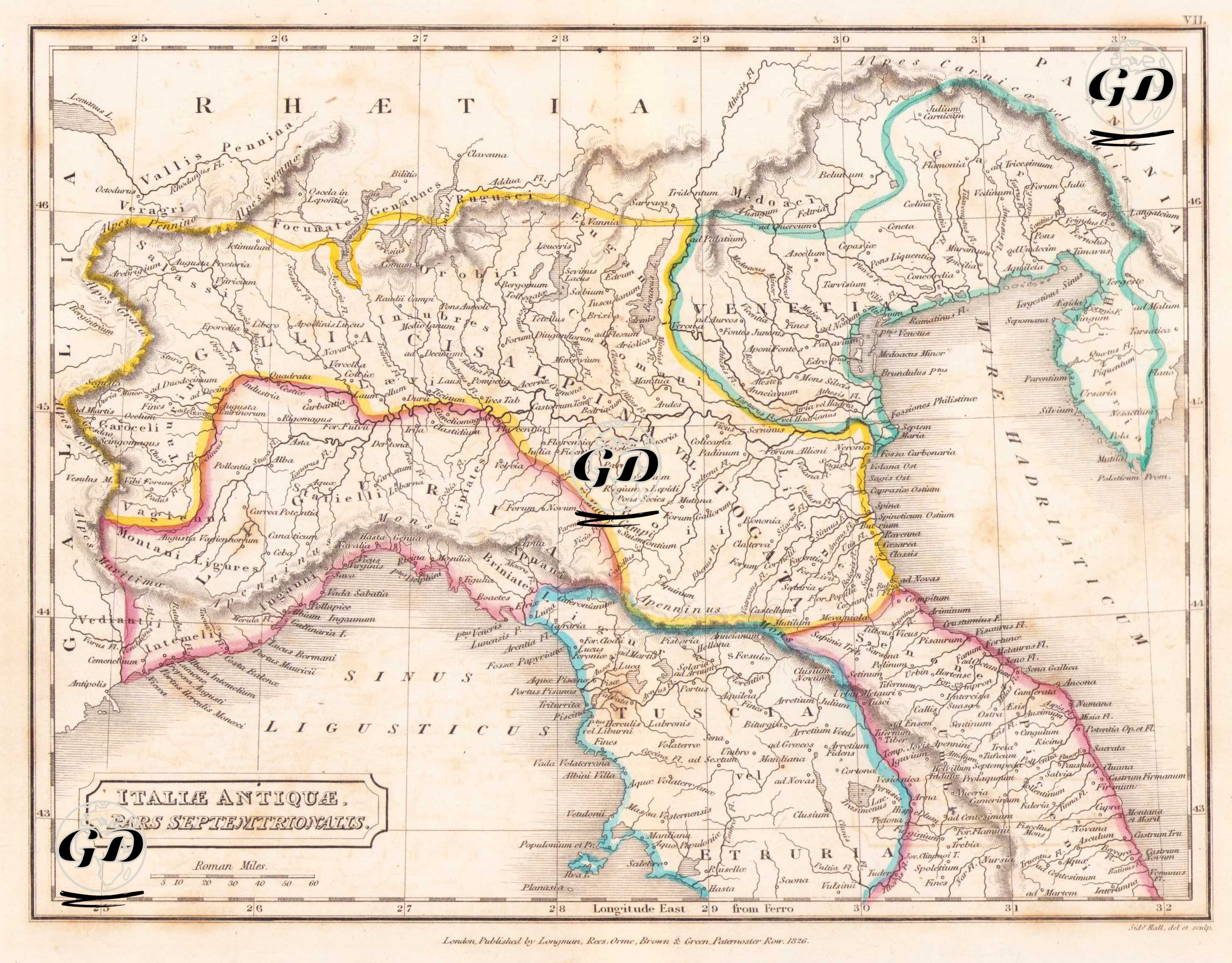 Italiae Antiquae Pars Septentrionalis (Northern Part of Ancient Italy) - Sidney Hall (1788-1831) - 1826