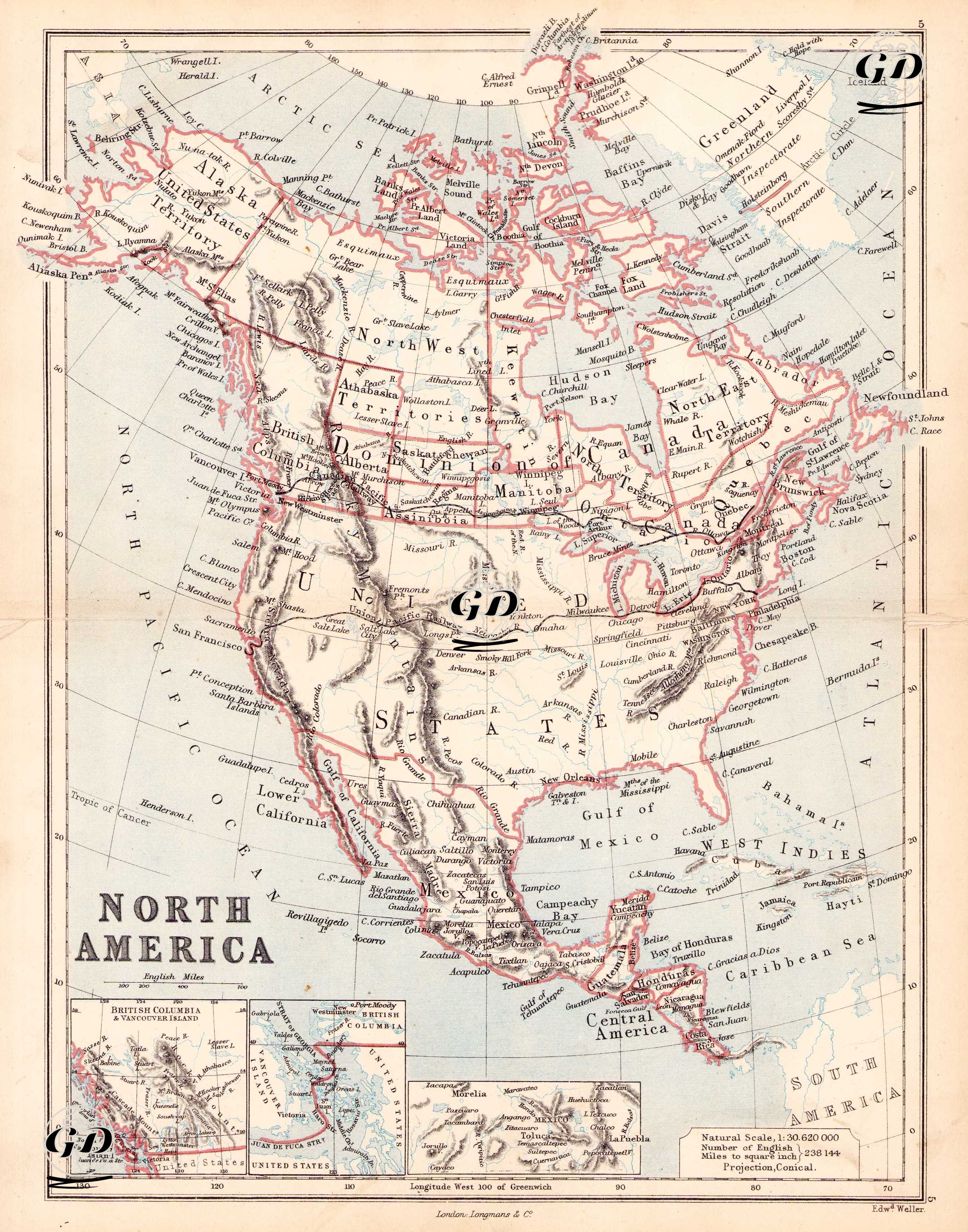 North America - British Columbia and Vancouver Island - Strait of Georgia - Mexico -  - 1874