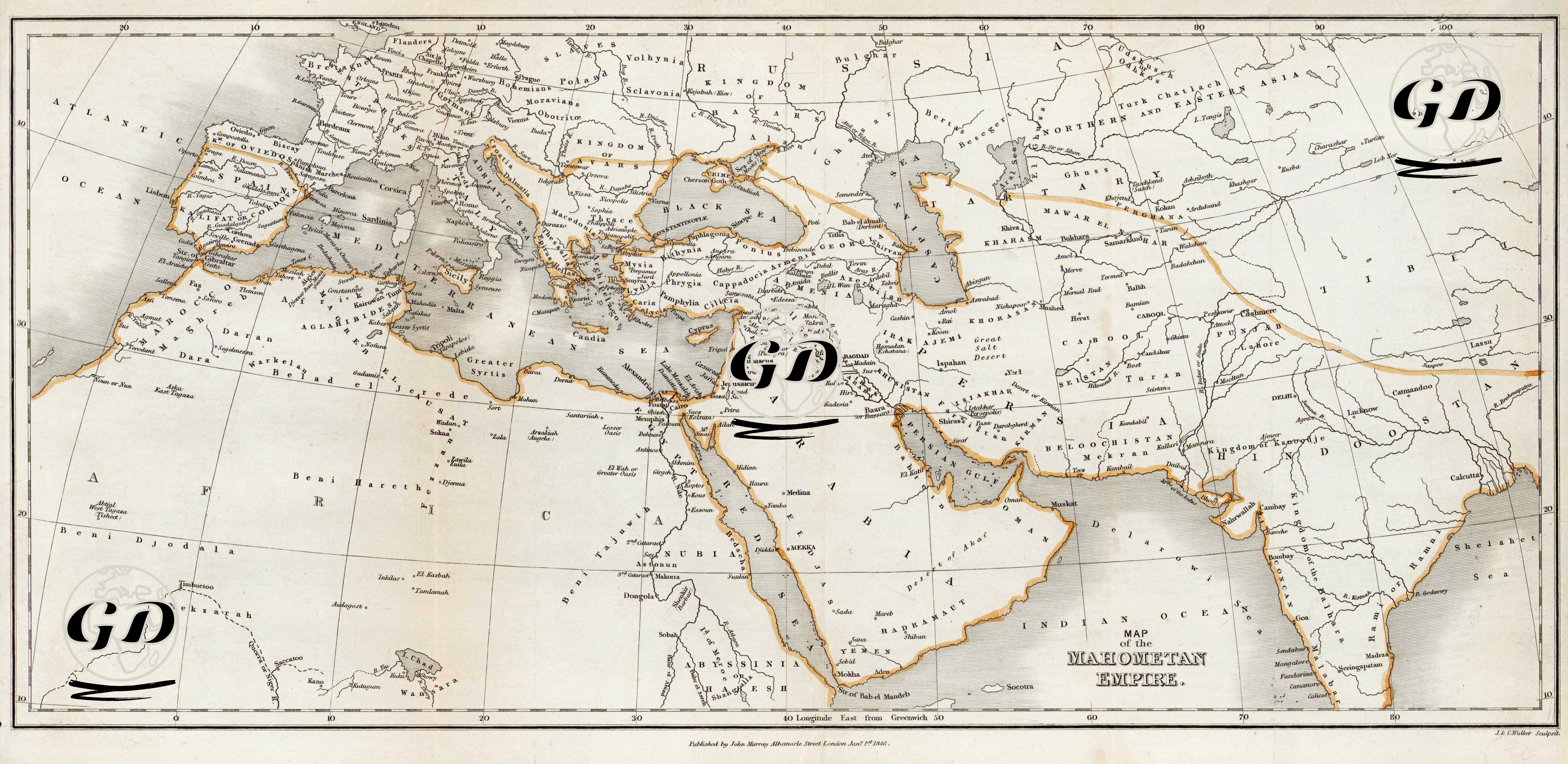 Map Of The Mahometan Empire -  - 1846