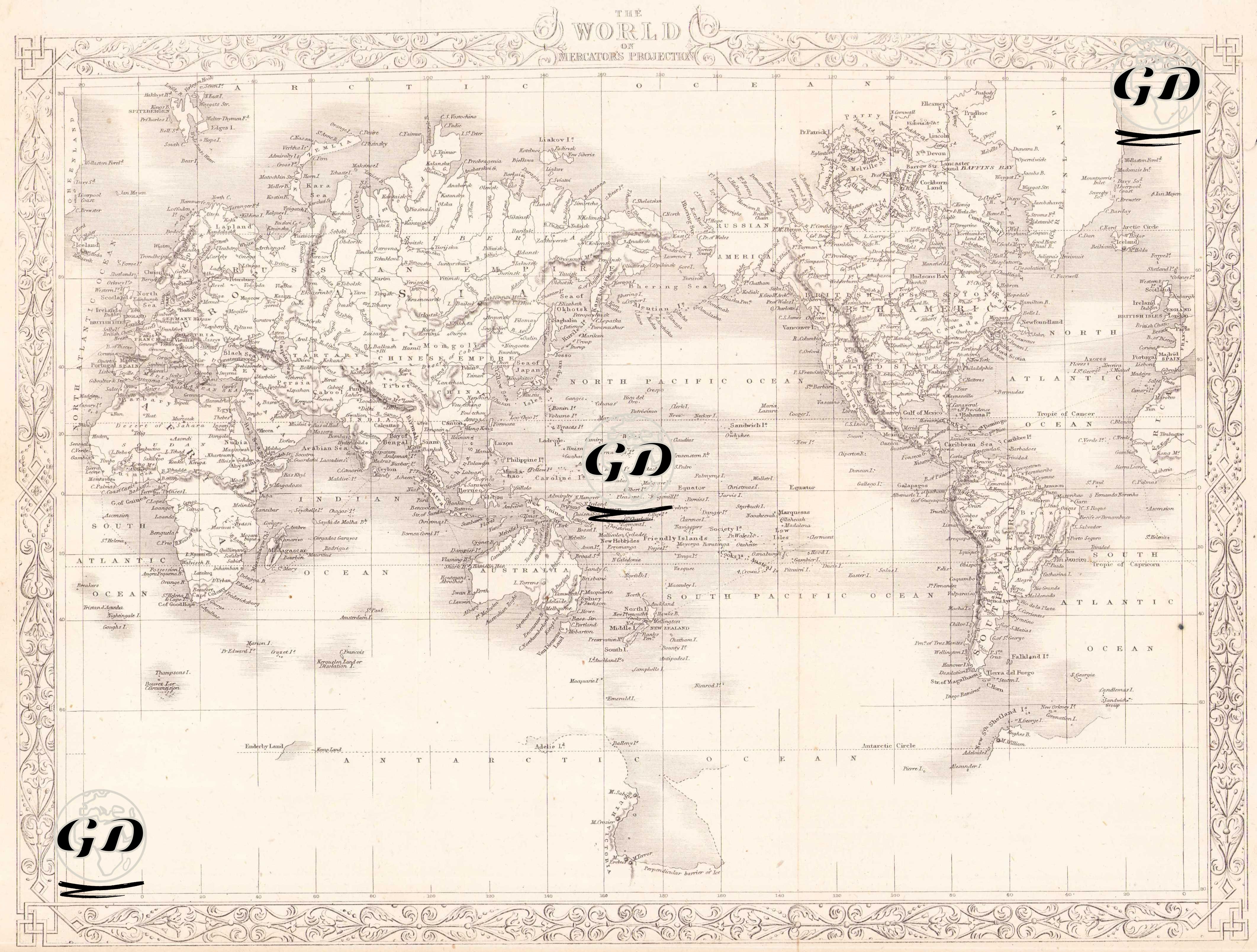 The World (on Mercator's Projection) - John Rapkin(1815-1876) - 1860