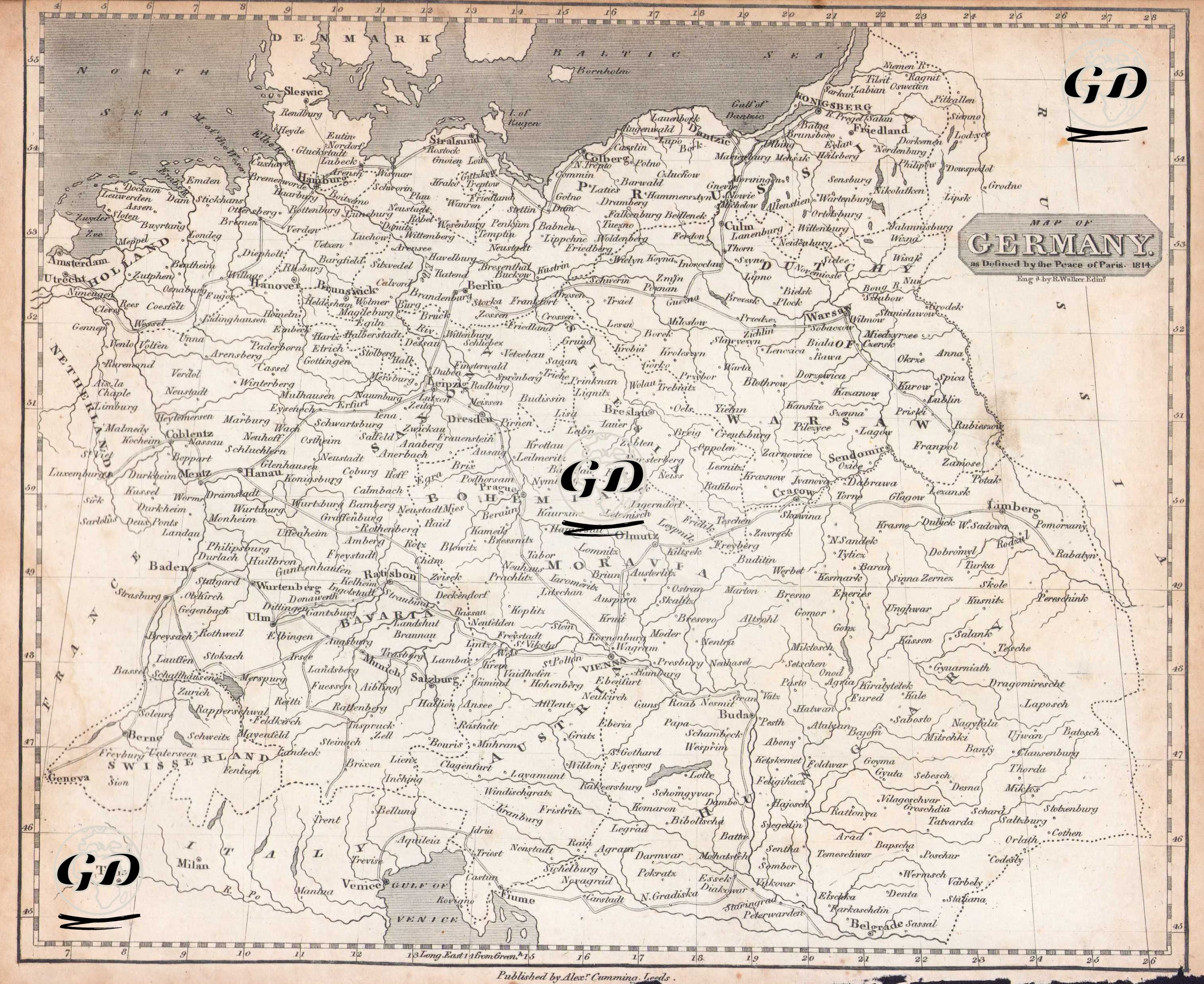Map of Germany as Defined by the Peace of Paris 1814 - Robert Walker - 1815