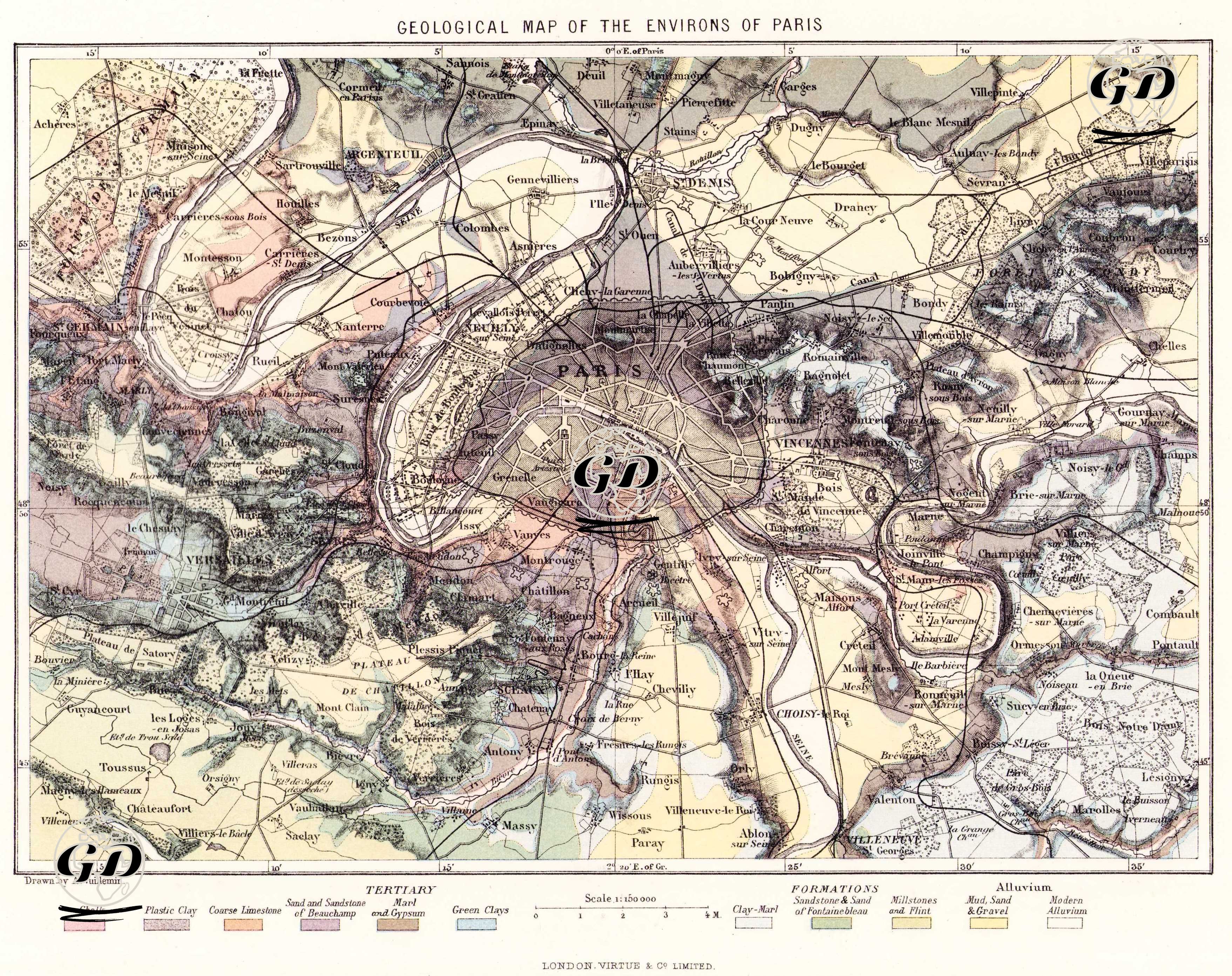 Geological Map of the Environs of Paris - Alexandre Vuillemin (1812–1880) - 1878