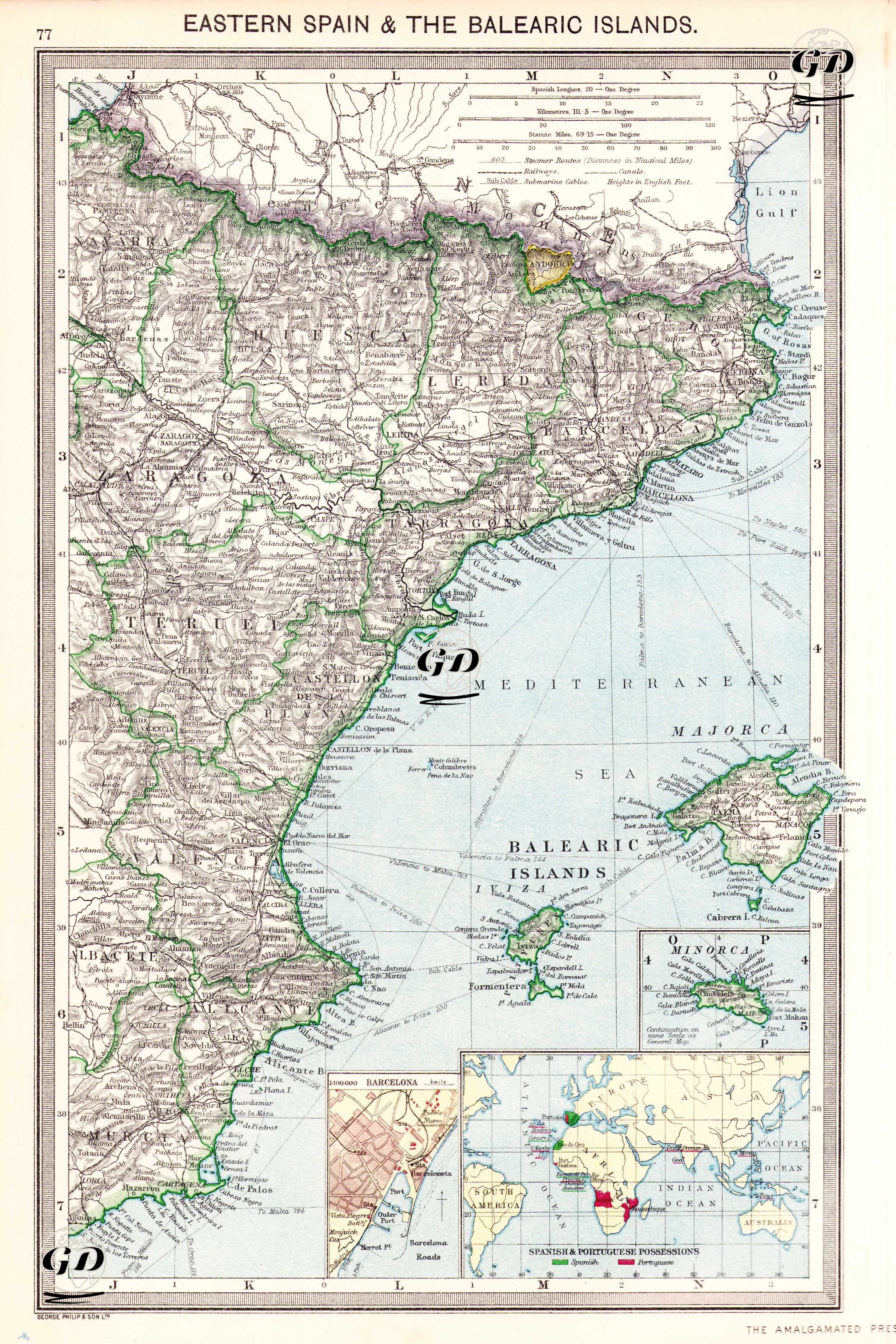 Eastern Spain & The Balearic Islands - Barcelona - Spanish & Portuguese Possessions -  - 1907