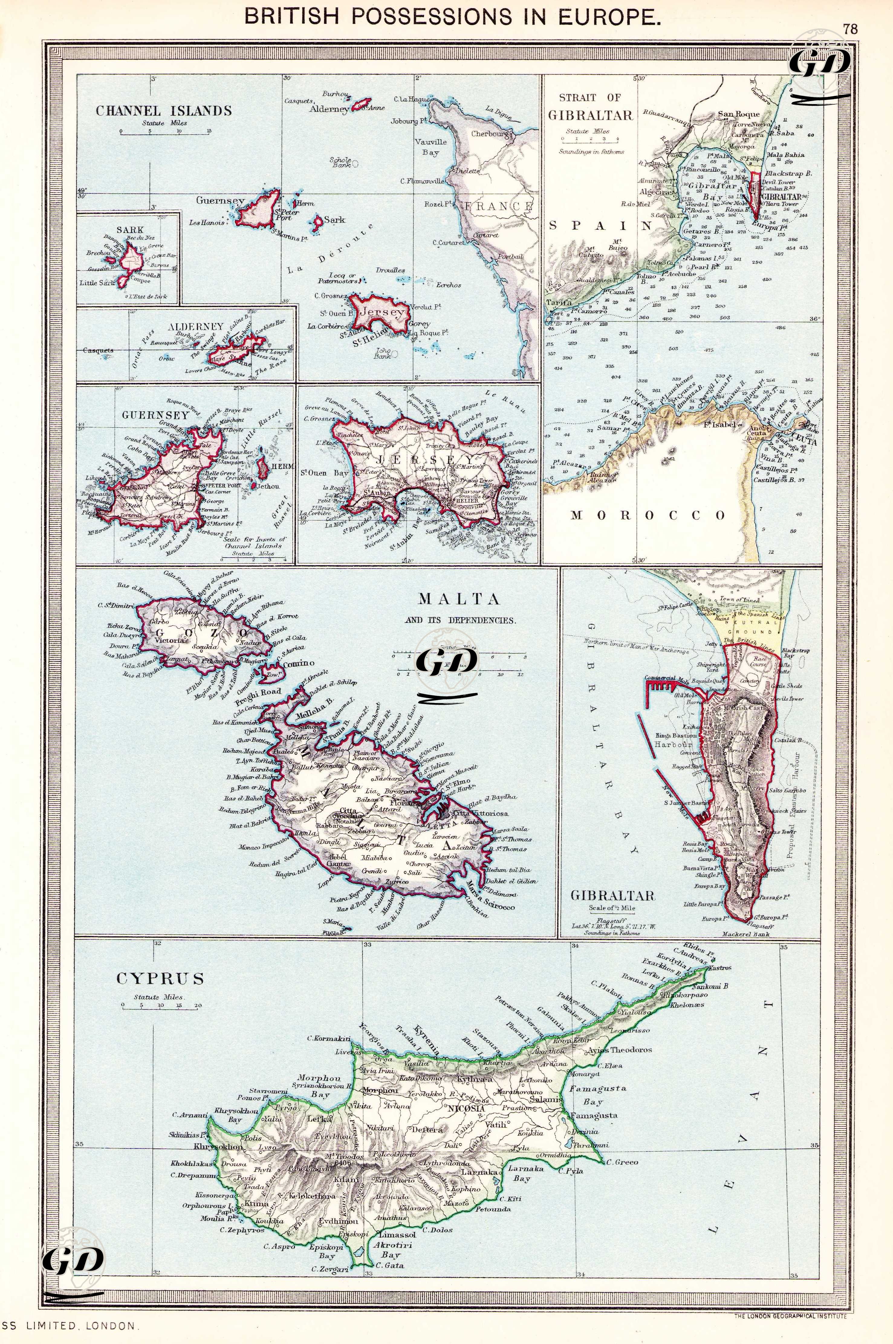 British Possessions in Europe - Channel Islands (Guernsey, Jersey, Sark and Alderney) - The Straits of Gibraltar -Gibraltar - Malta and its Dependent 
Islands -The Island of Cyprus -  - 1907