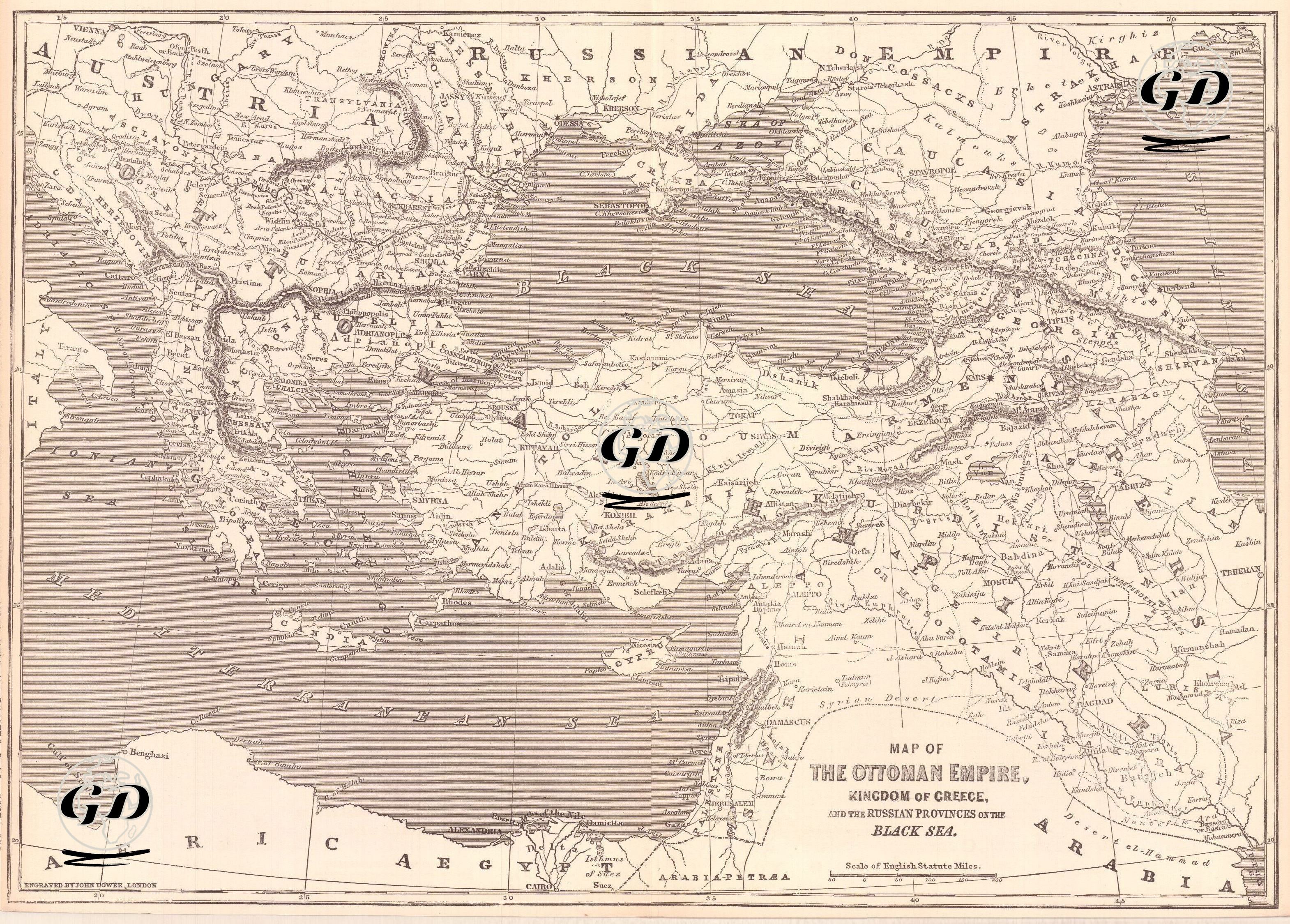 Map of the Ottoman Empire, Kingdom of Greece, and the Russian Provinces on the Black Sea -  - 1877