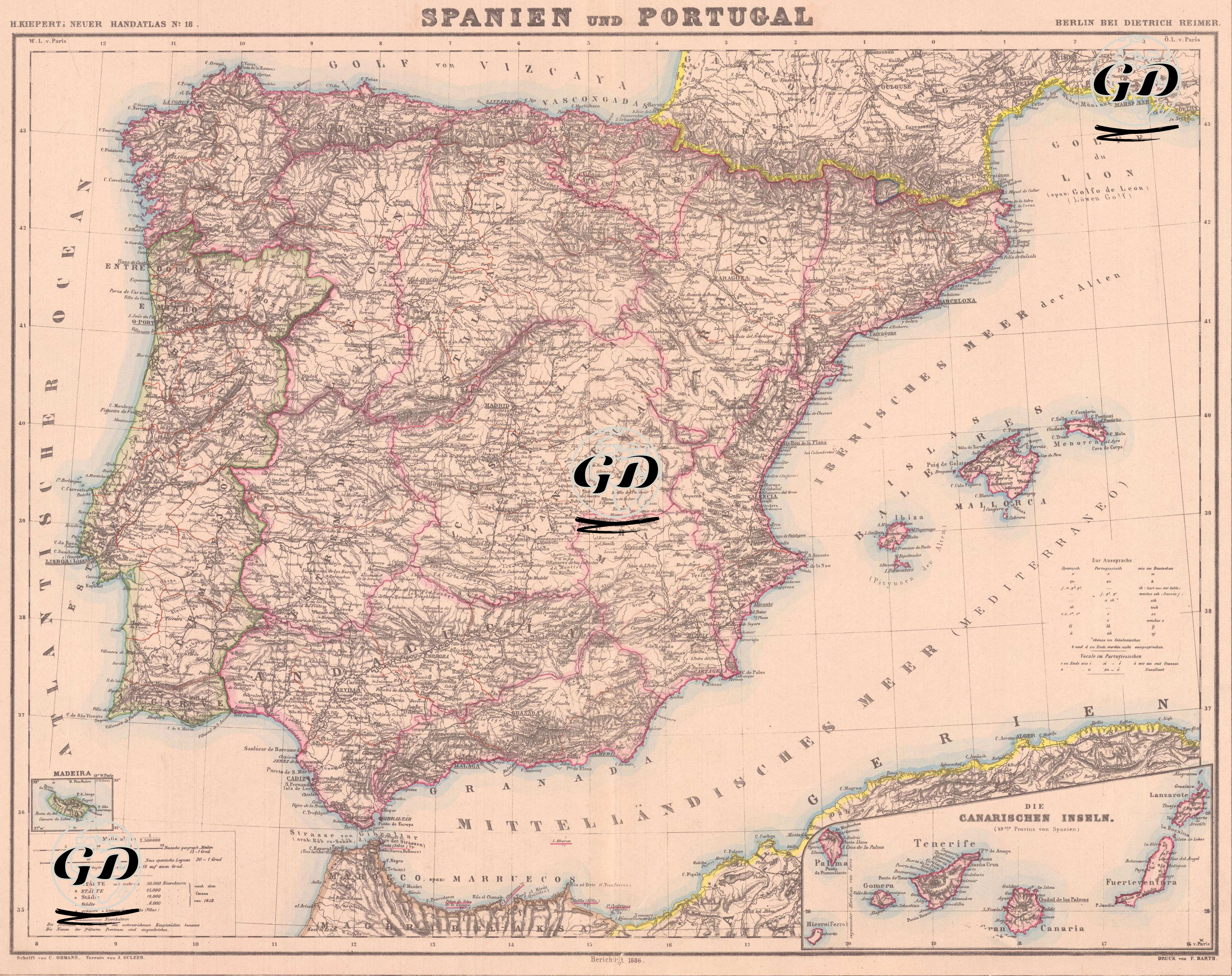 Spanien und Portugal (Spain and Portugal) - Die Canarischen Inseln (The Canary Islands) - Heinrich Kiepert (1818-1899) - 1886