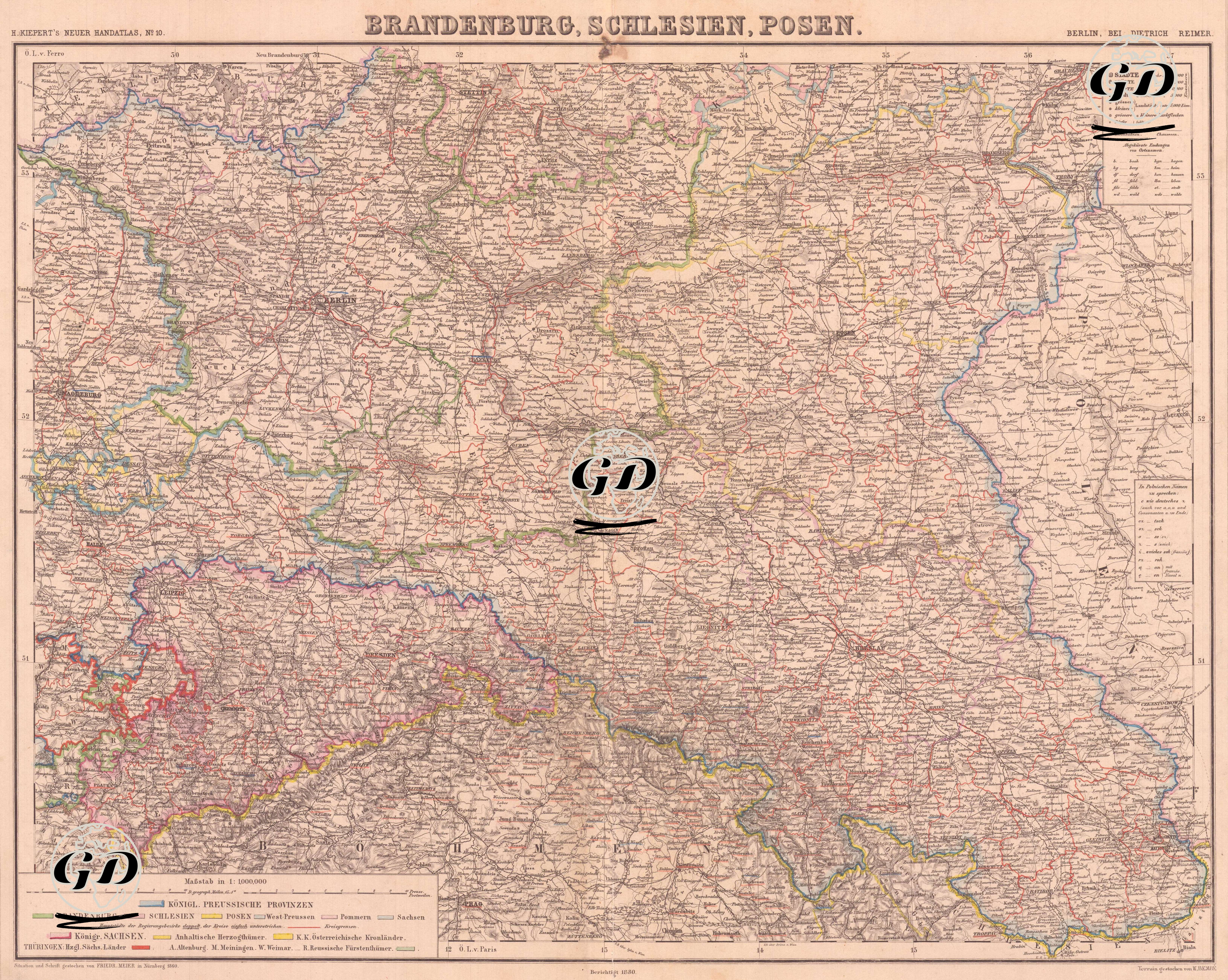 Brandenburg, Schlesien, Posen - Heinrich Kiepert (1818-1899) - 1880