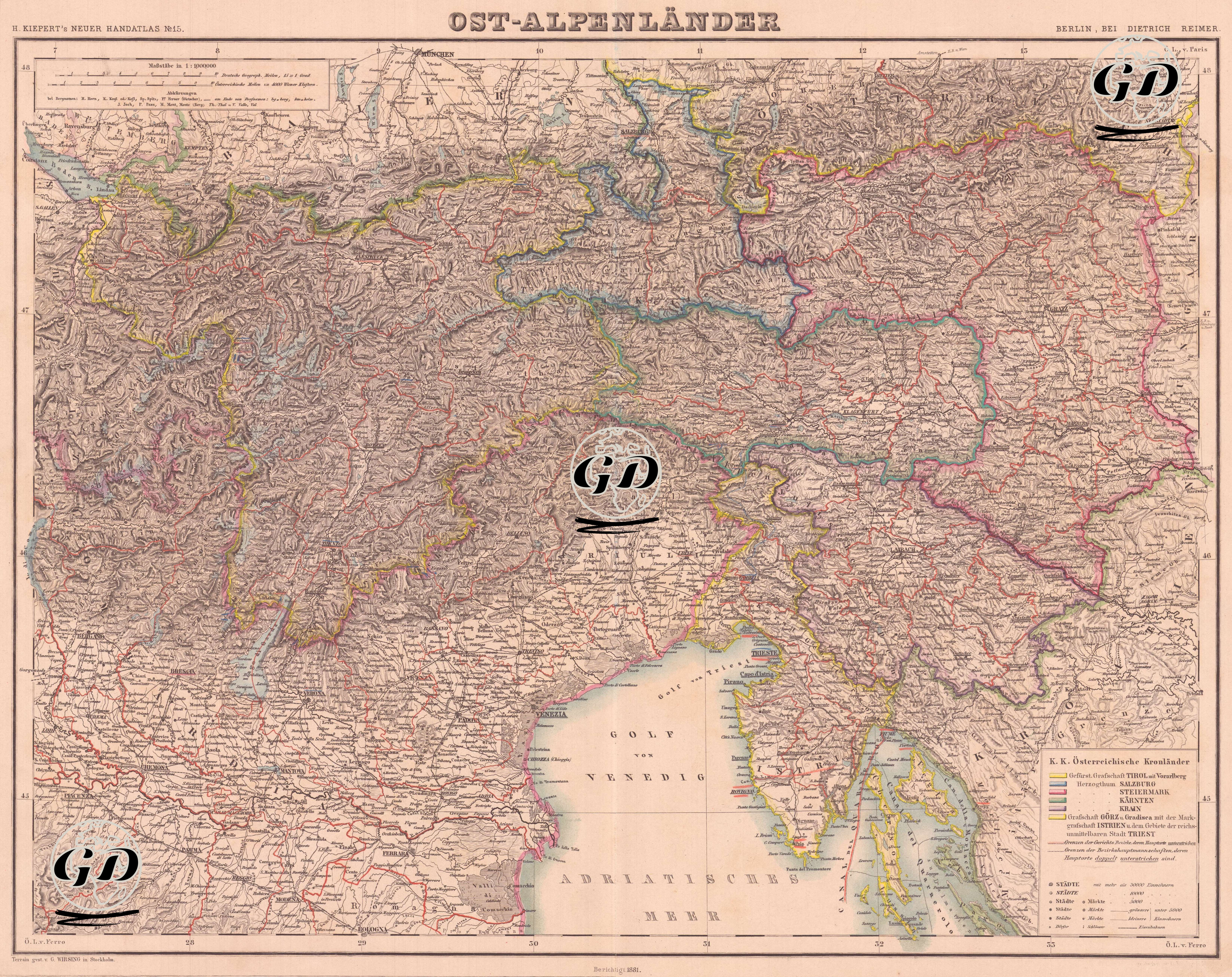 Ost-Alpenlander (Eastern Alpine countries) - Heinrich Kiepert (1818-1899) - 1881