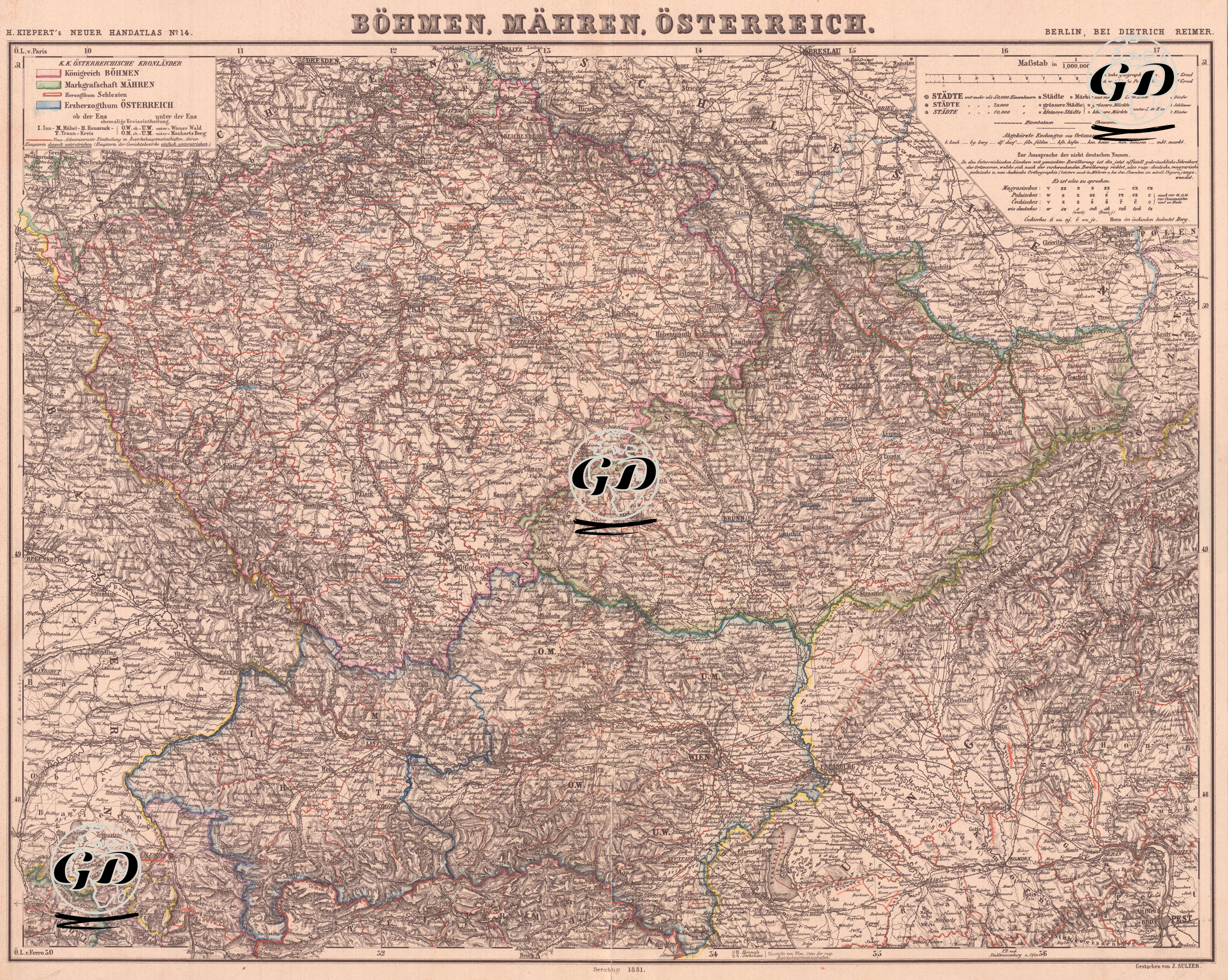 Böhmen, Mahren, Österreich (Bohemia, Moravia, Austria) - Heinrich Kiepert (1818-1899) - 1881