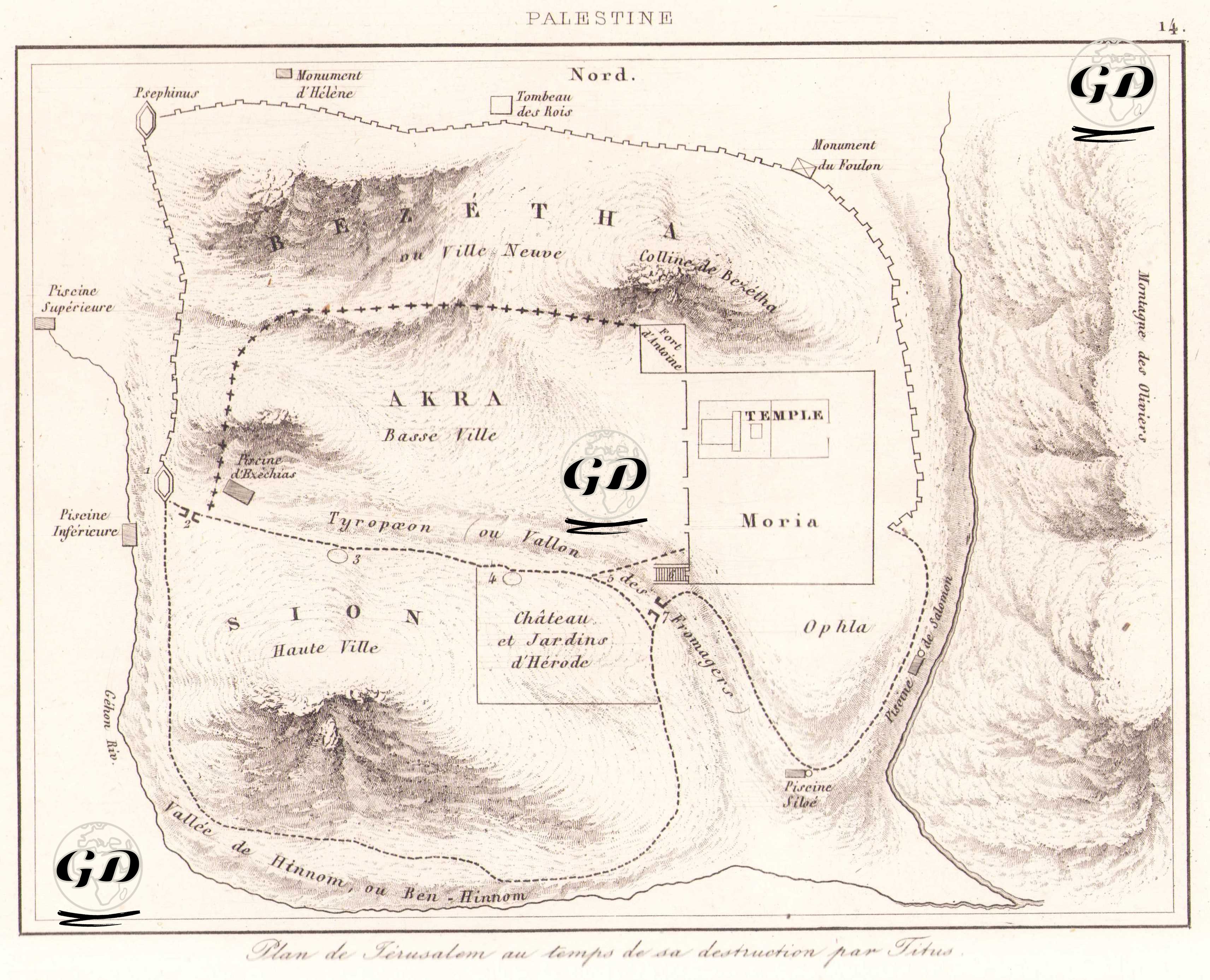 Plan de Jerusalem au Temps de sa Destruction par Titus (Plan of Jerusalem at the Time of its Destruction by Titus) - Salomon Munk (1803-1867) - 1845